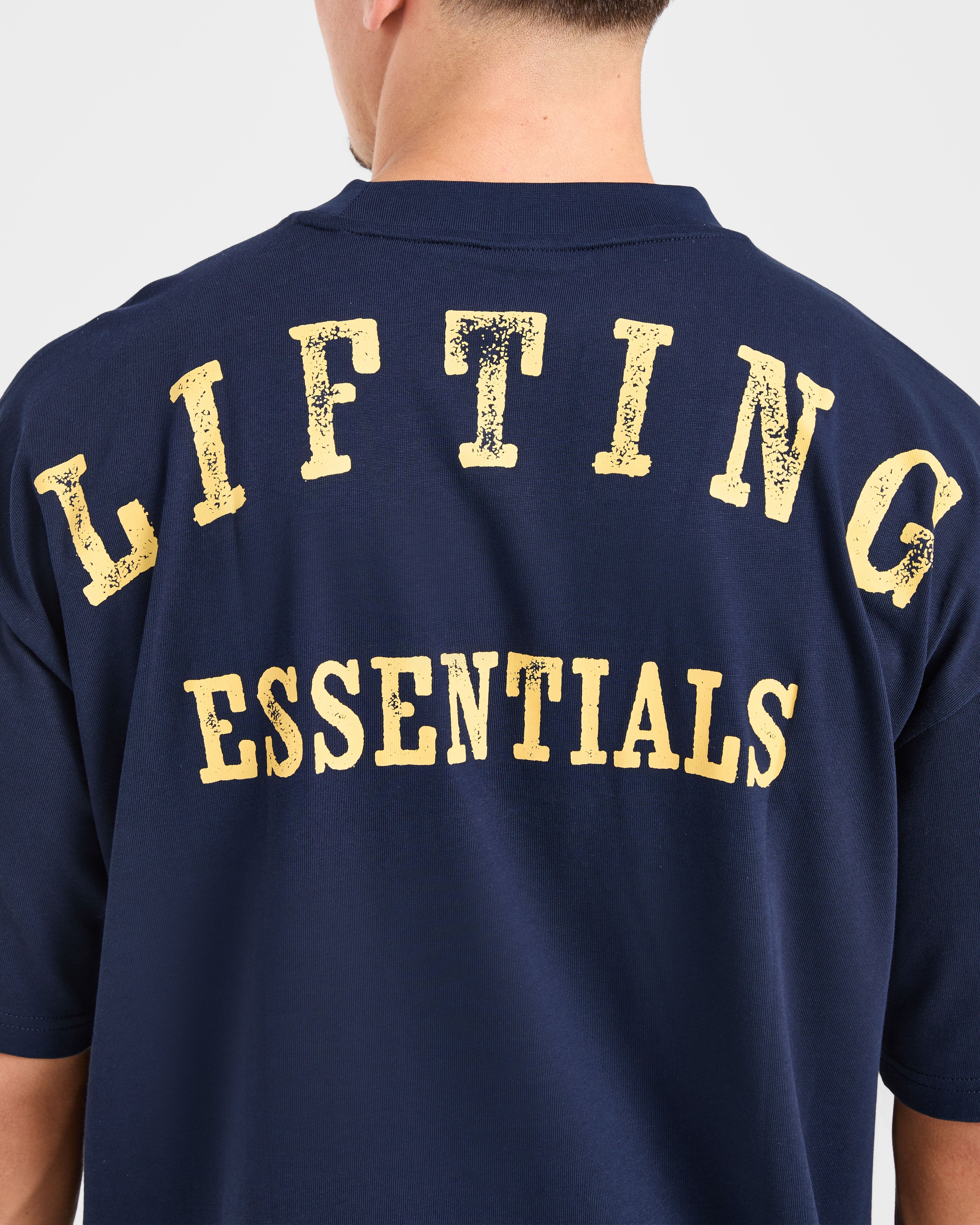 Lifting Essentials Oversized T Shirt - Navy/Yellow