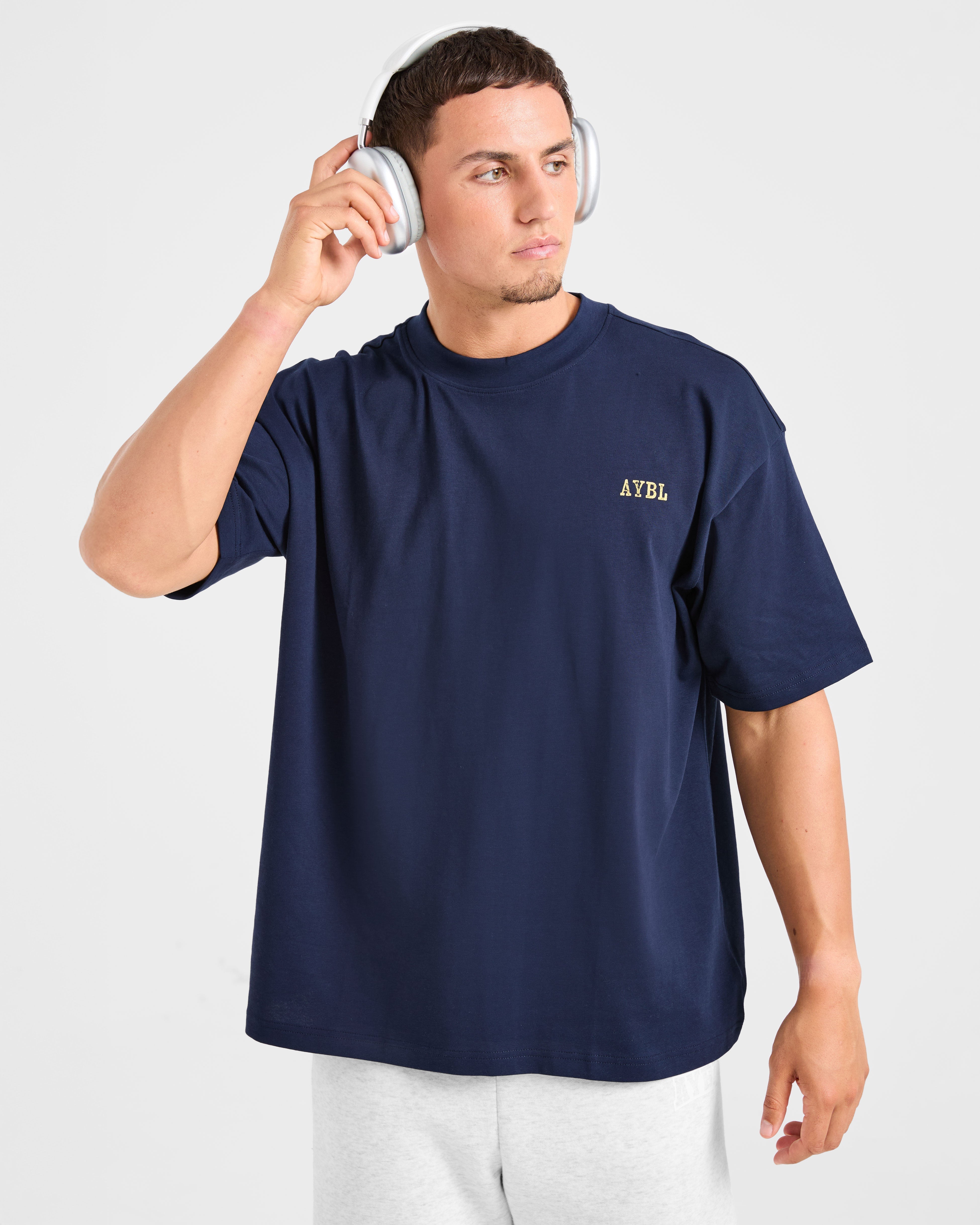 Lifting Essentials Oversized T Shirt - Navy/Yellow