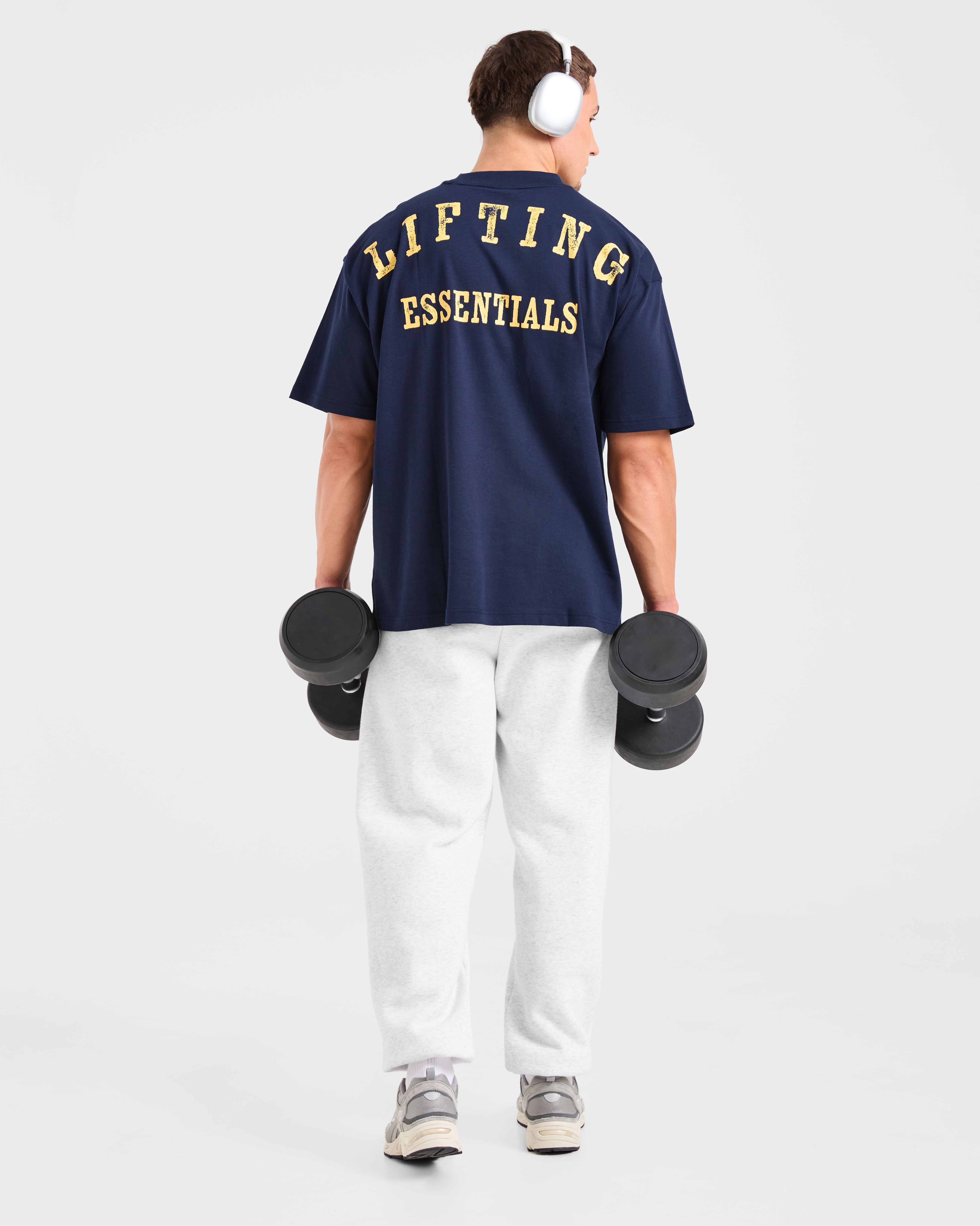 Lifting Essentials Oversized T Shirt - Navy/Yellow