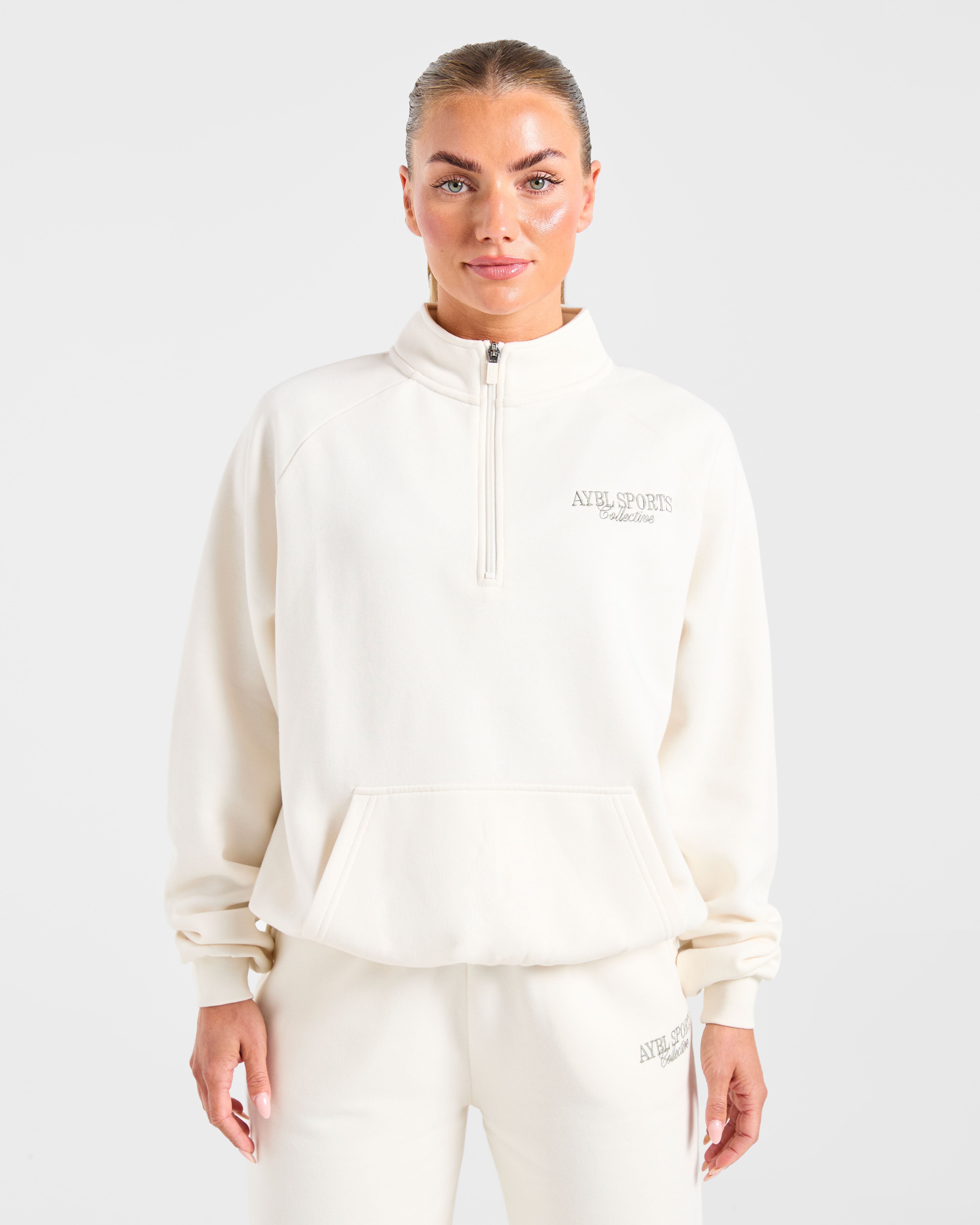 Sports Collective Oversized 1/4 Zip Pullover - Off White/Green
