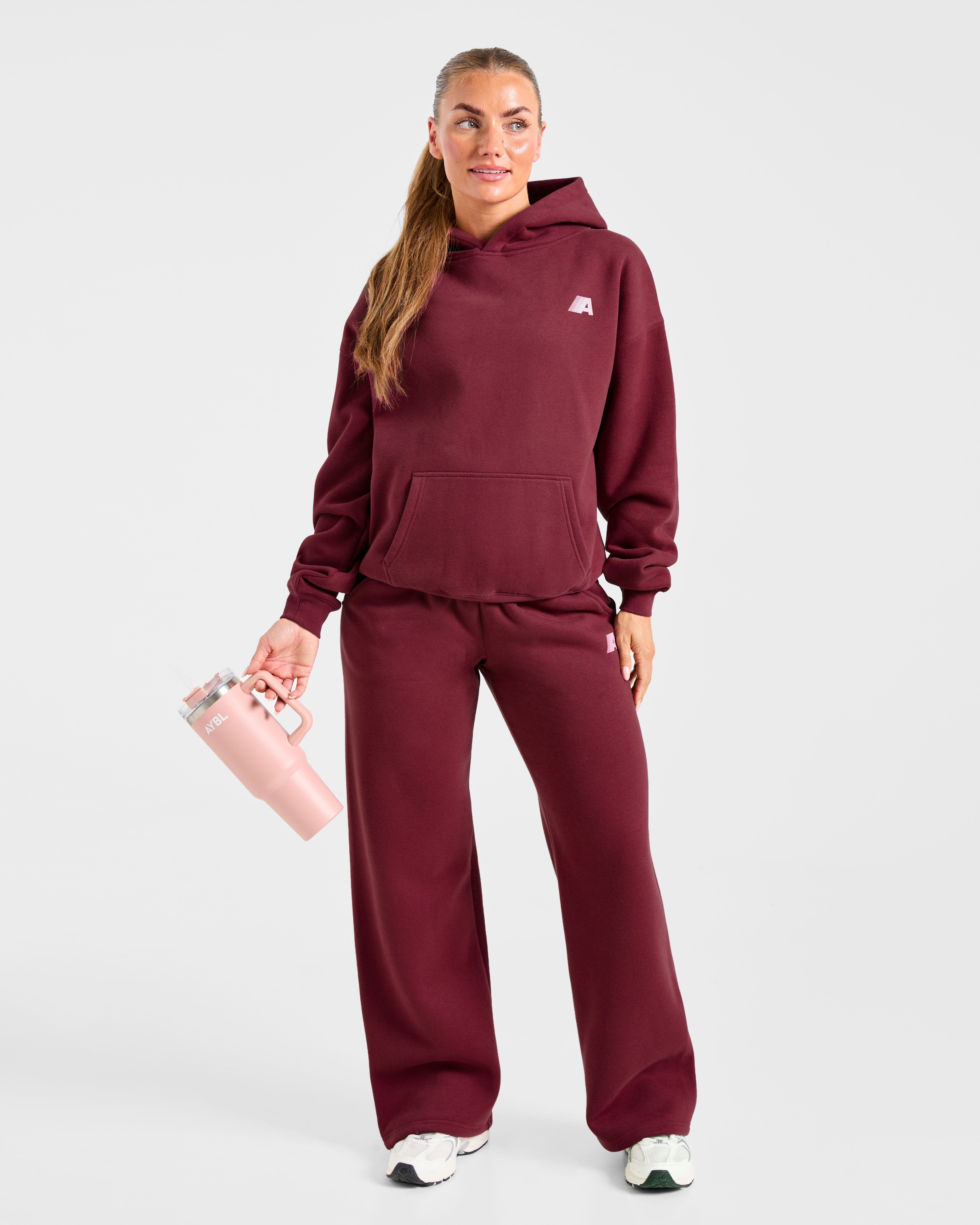 Retro Athletics Oversized Straight Leg Joggers - Deep Raspberry/Pink