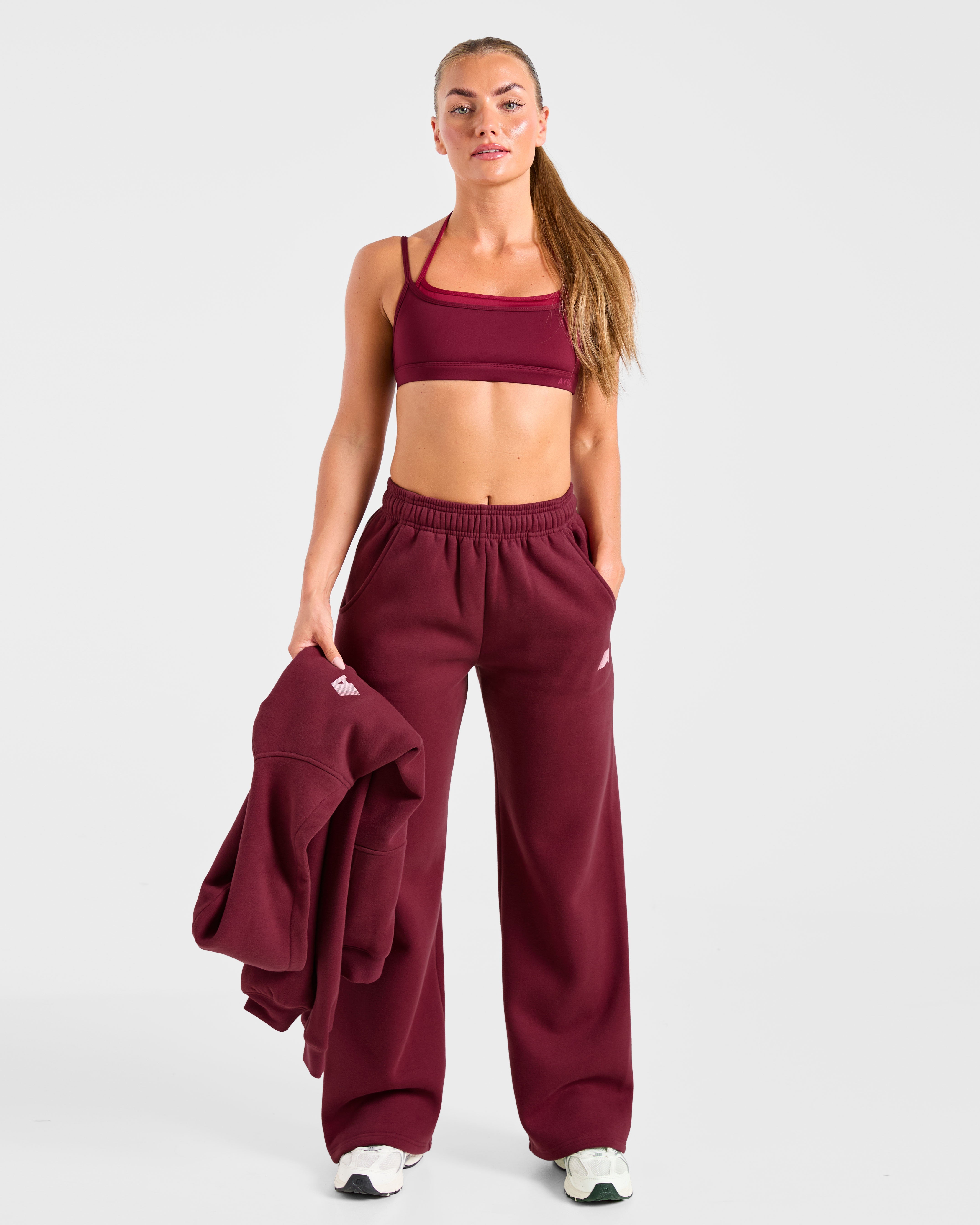 Retro Athletics Oversized Straight Leg Joggers - Deep Raspberry/Pink