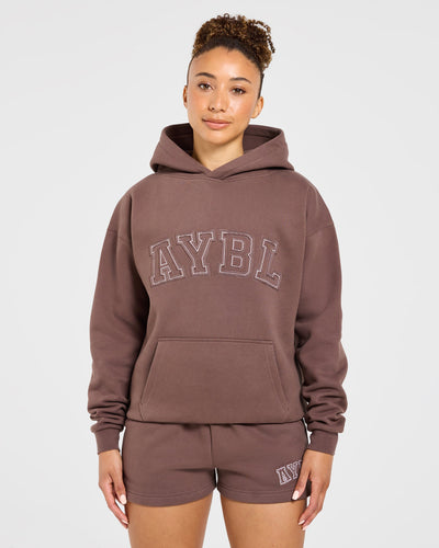 Varsity Applique Oversized Hoodie - Brown