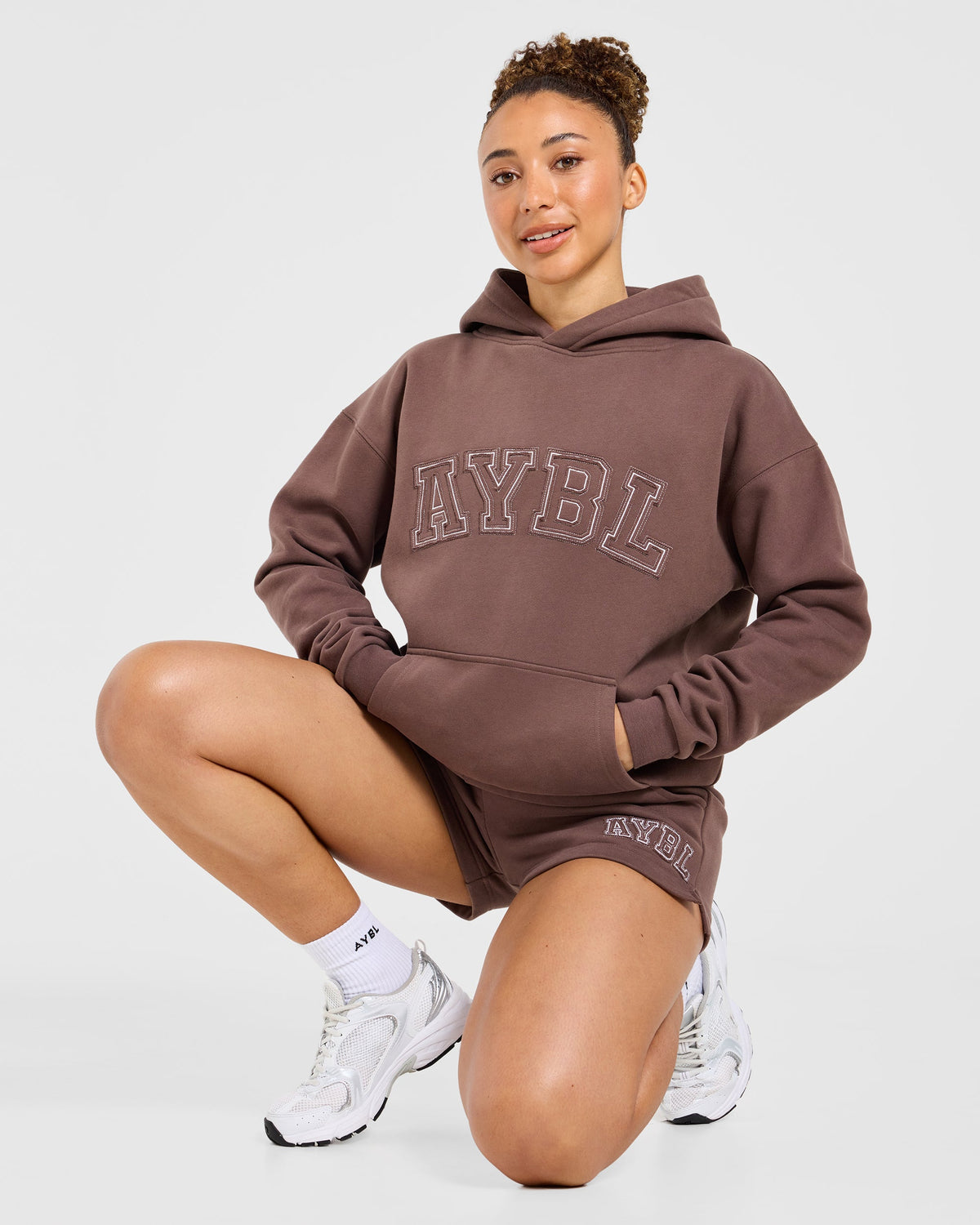 Varsity Applique Oversized Hoodie - Brown