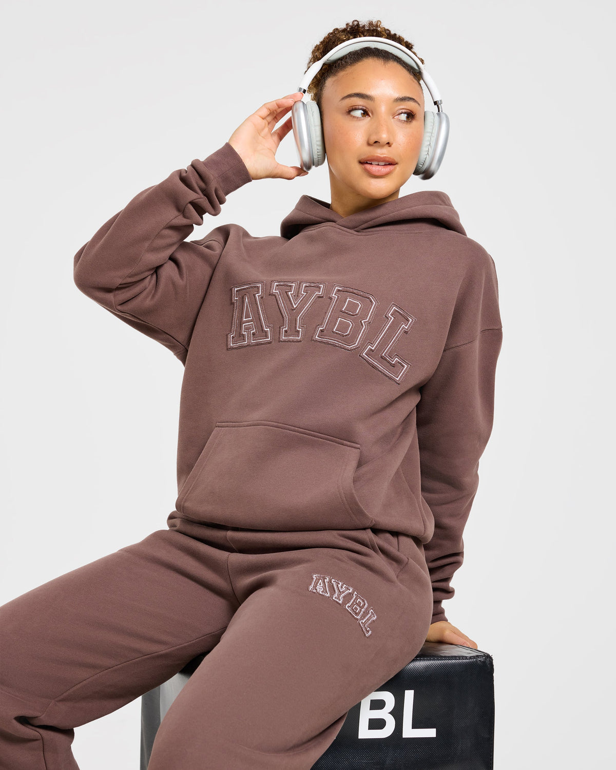 Varsity Applique Oversized Straight Leg Joggers - Brown
