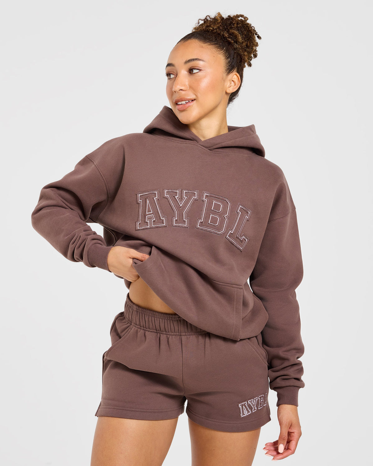 Varsity Applique Oversized Hoodie - Brown