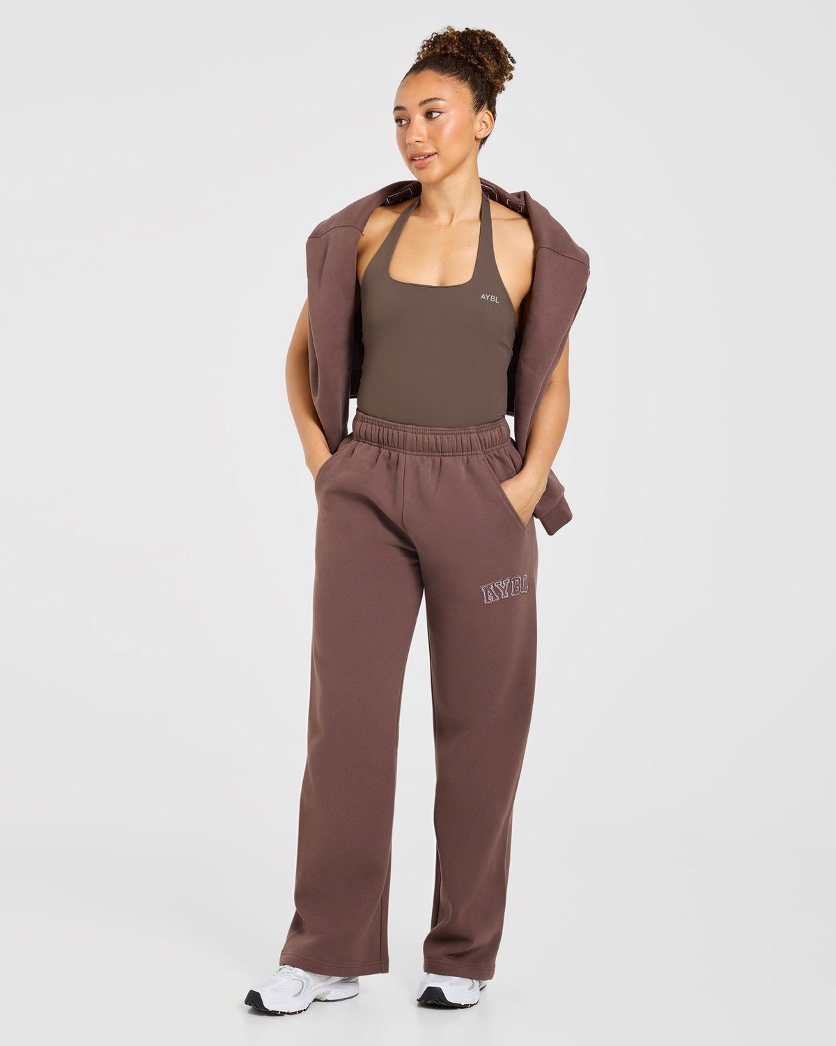 Varsity Applique Oversized Straight Leg Joggers - Brown
