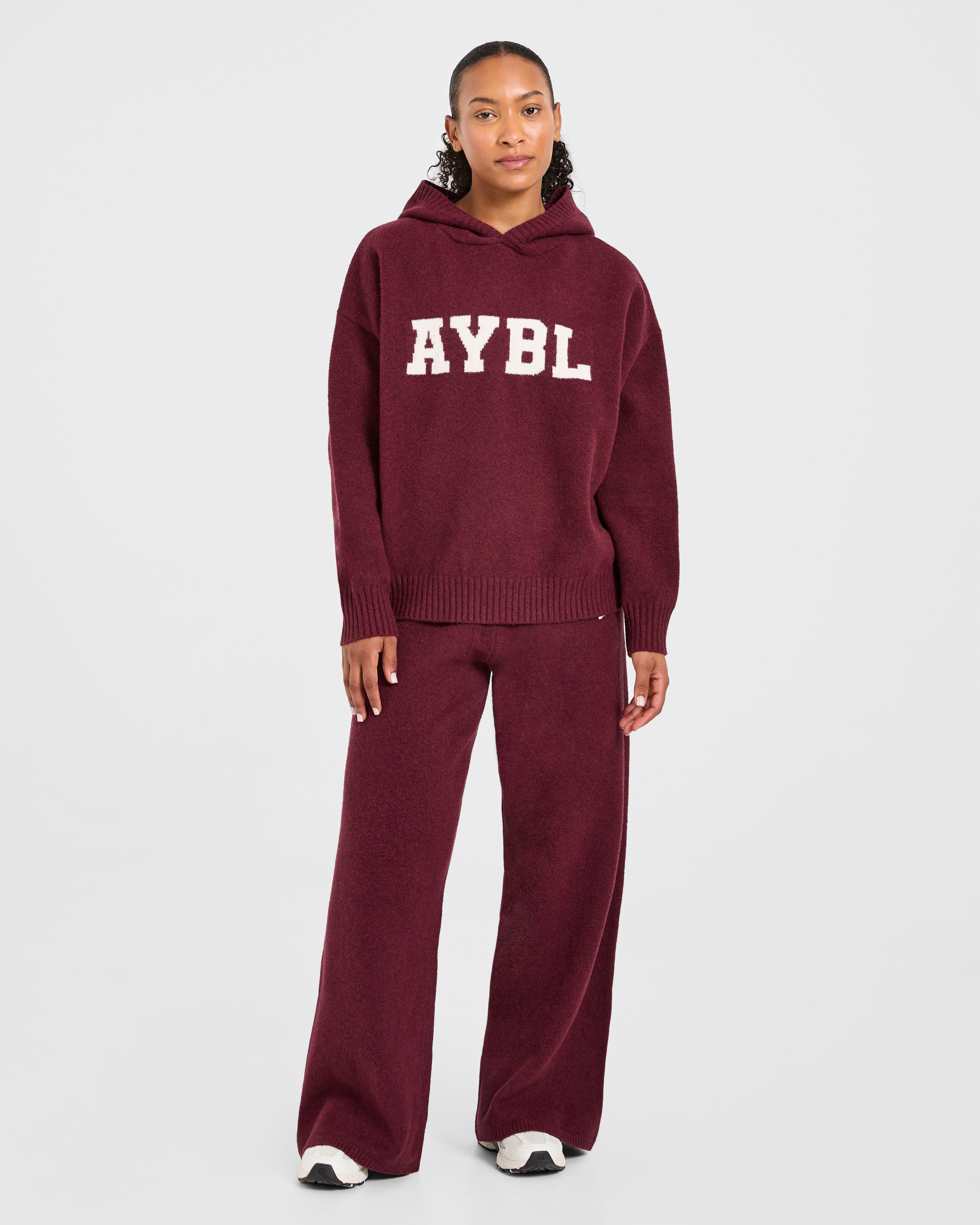 Varsity Oversized Knitted Joggers - Burgundy