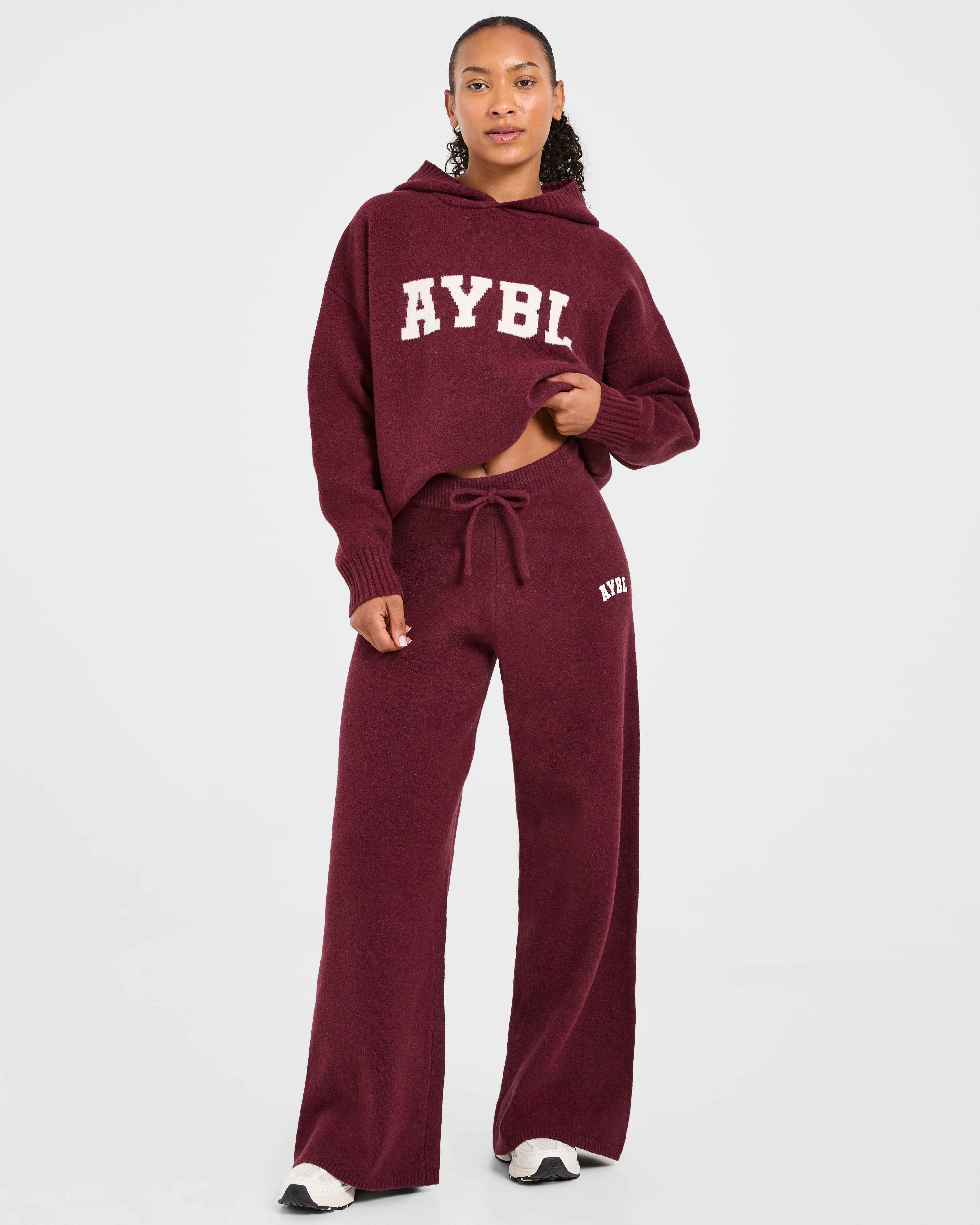 Varsity Oversized Knitted Joggers - Burgundy