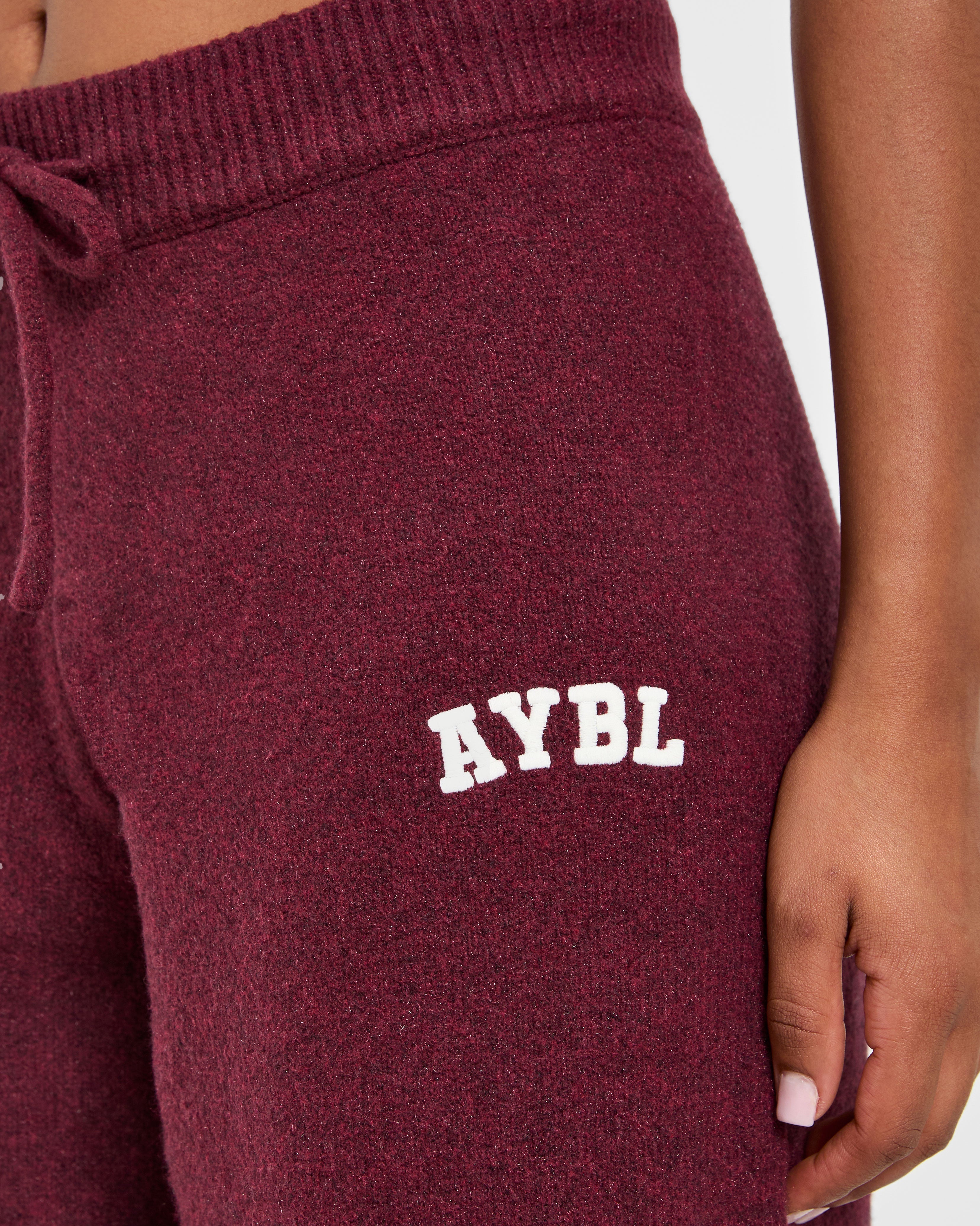 Varsity Oversized Knitted Joggers - Burgundy