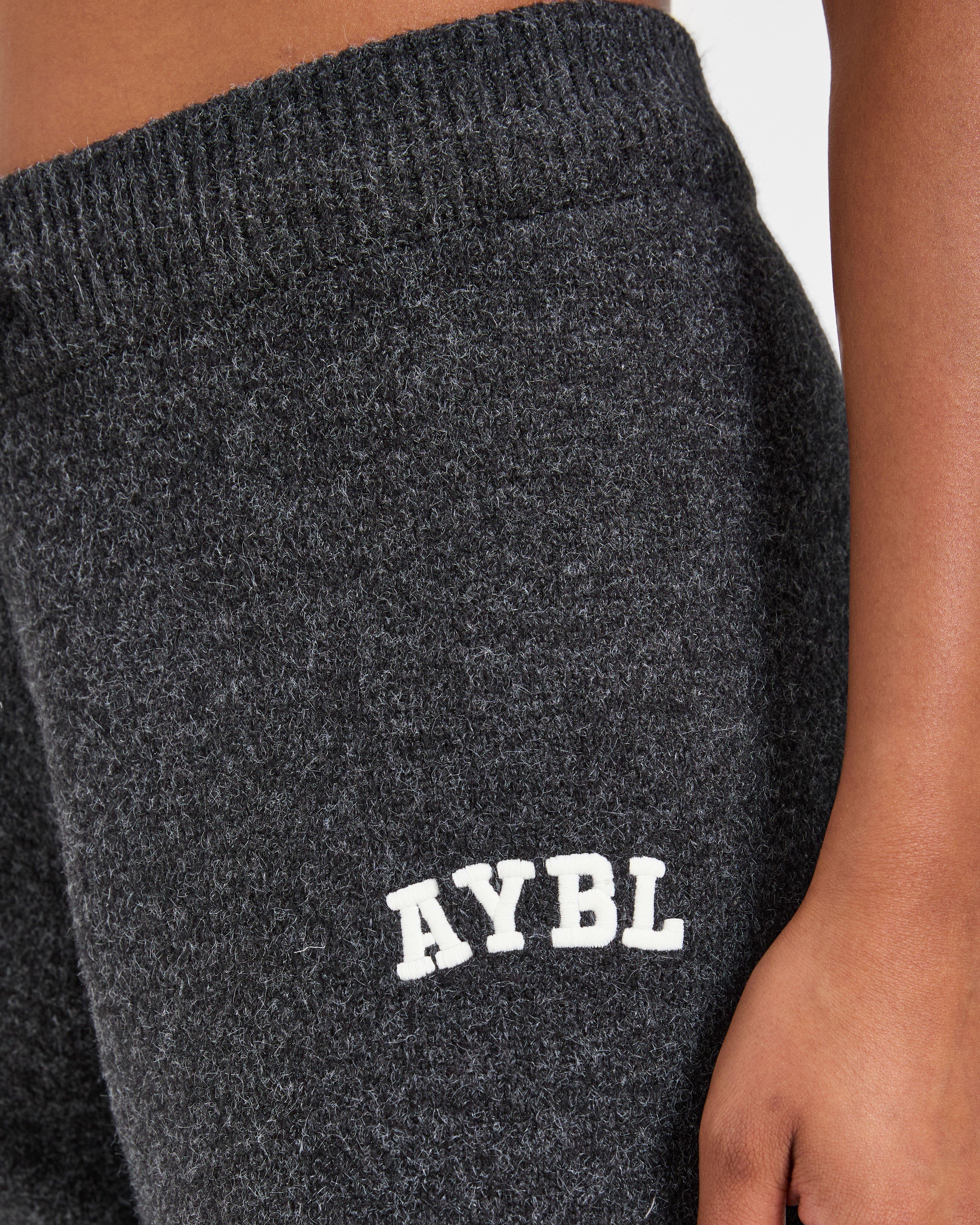 Varsity Oversized Knitted Joggers - Charcoal