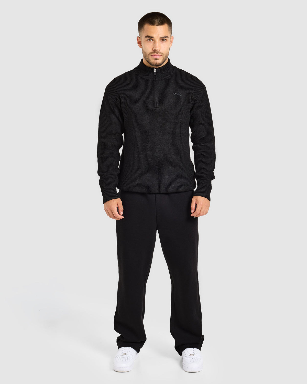 Signature Knitted 1/4 Zip Pullover - Black