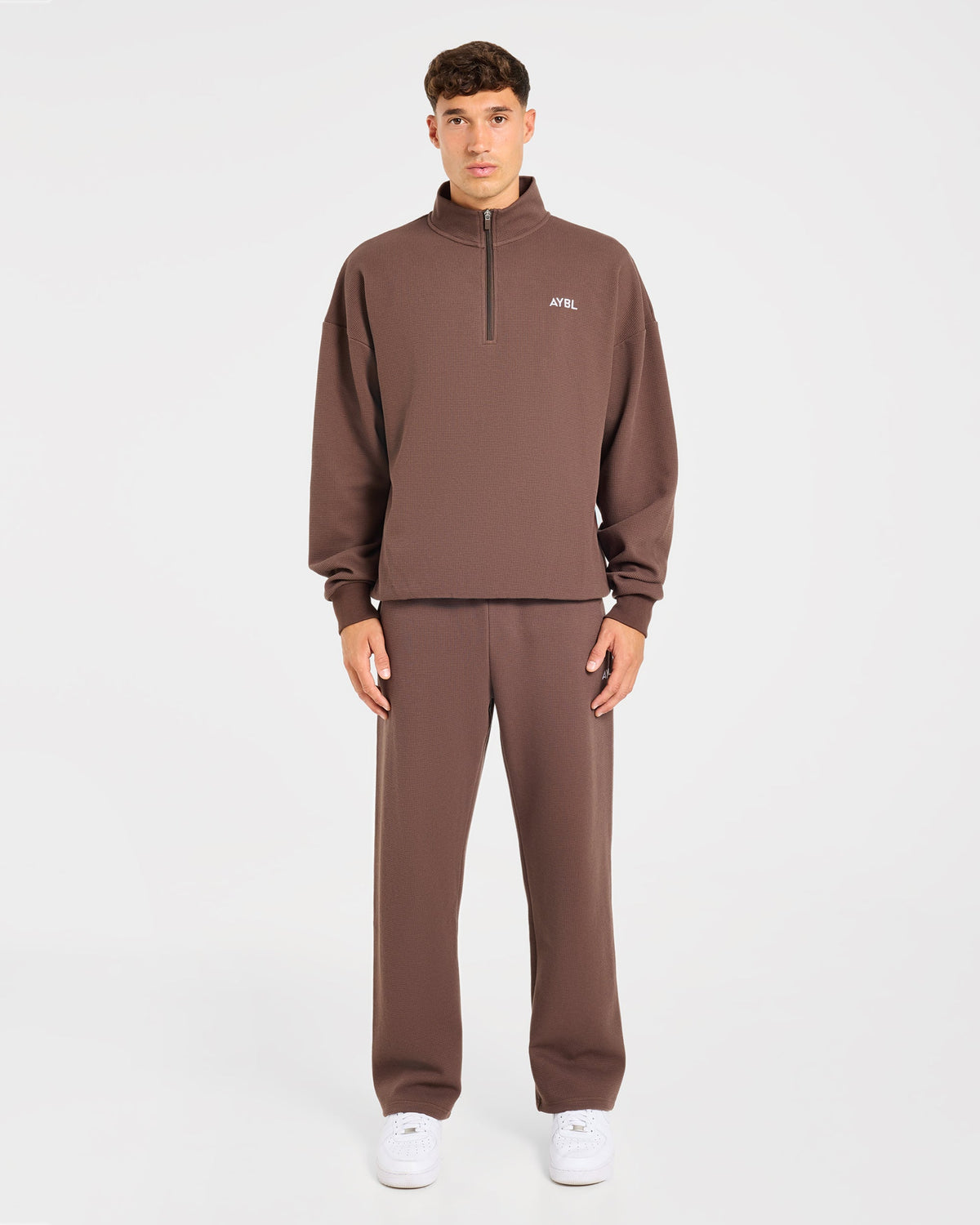 Waffle Oversized Straight Leg Joggers - Dark Taupe