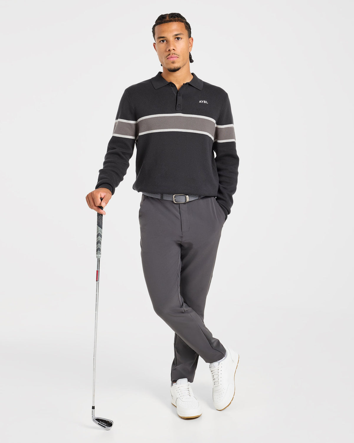 Golf Knitted Stripe Pullover - Charcoal