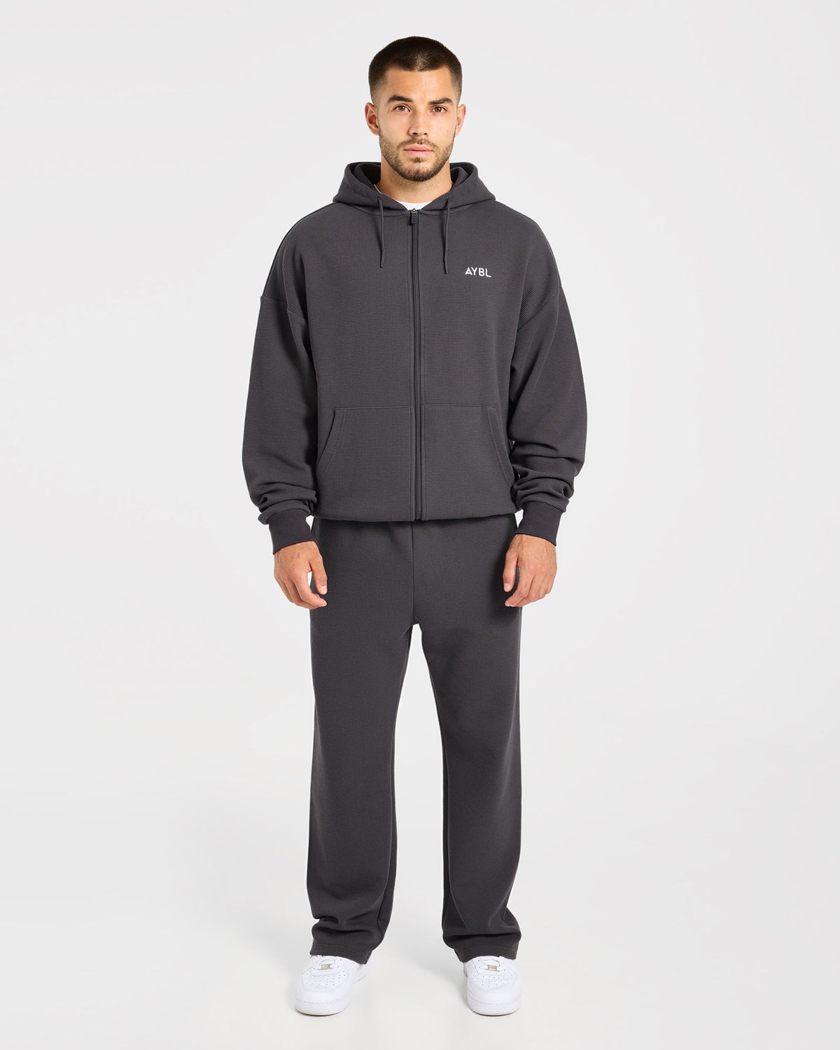 Waffle Oversized Full Zip Hoodie - Charcoal