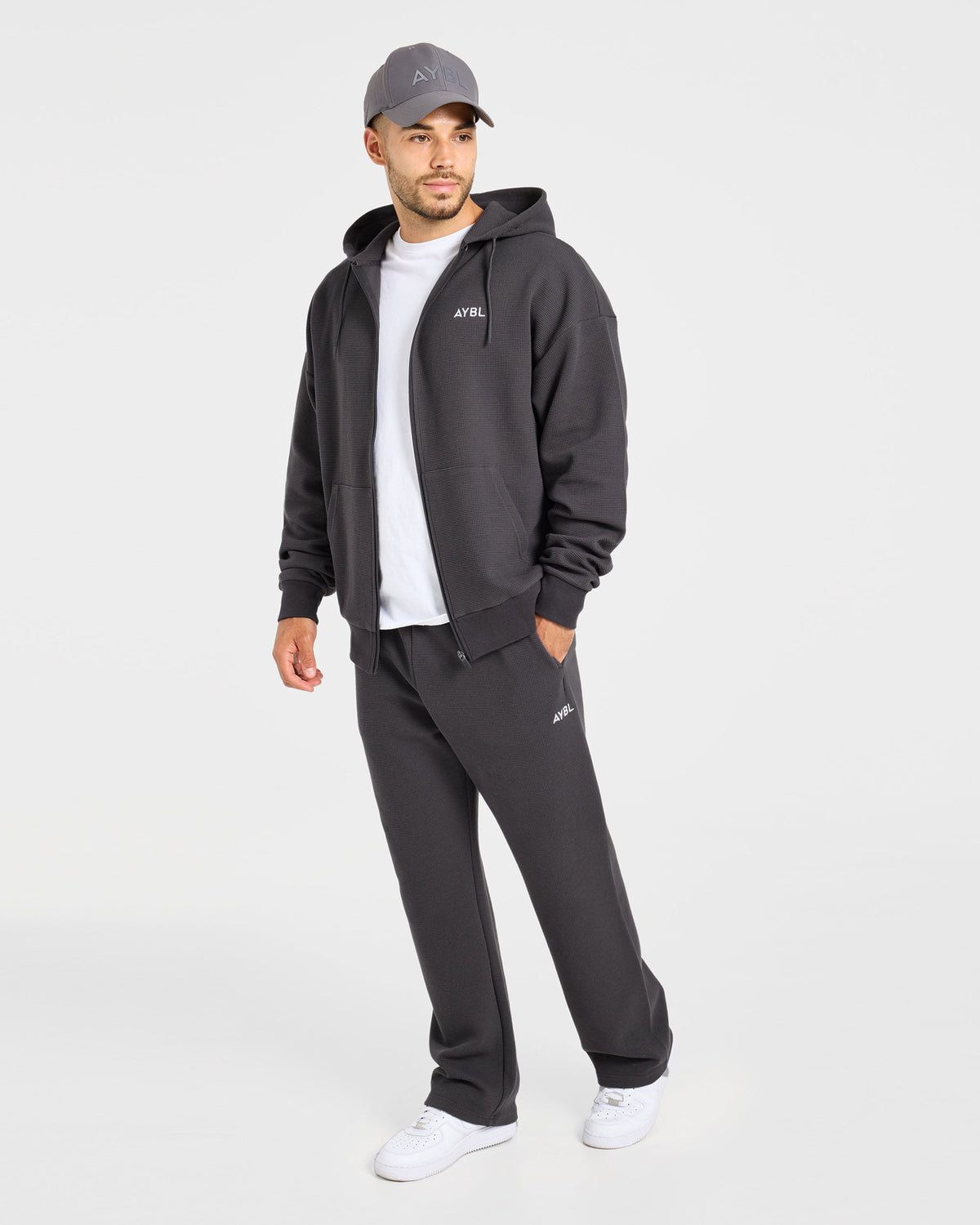 Waffle Oversized Straight Leg Joggers - Charcoal
