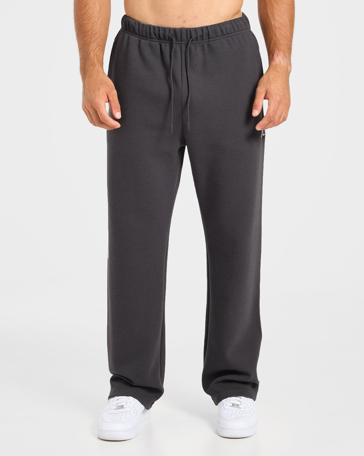 Waffle Oversized Straight Leg Joggers - Charcoal