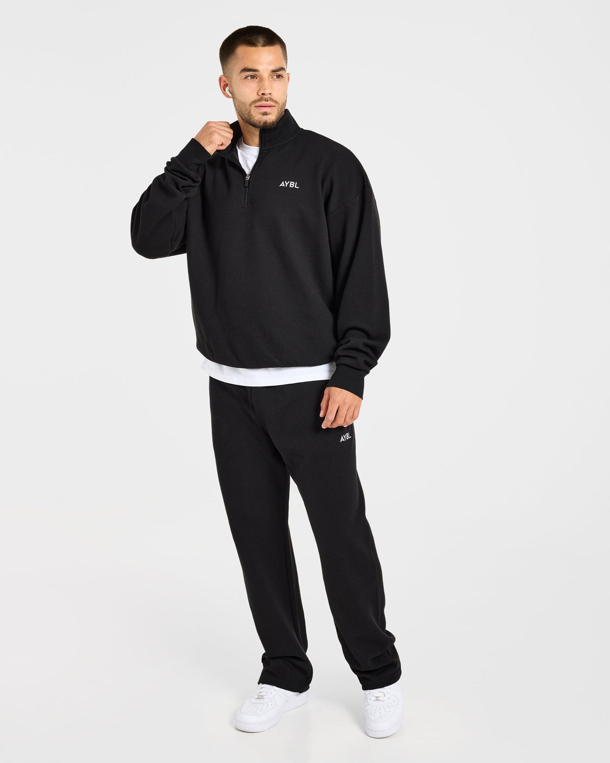 Waffle Oversized 1/4 Zip Pullover - Black