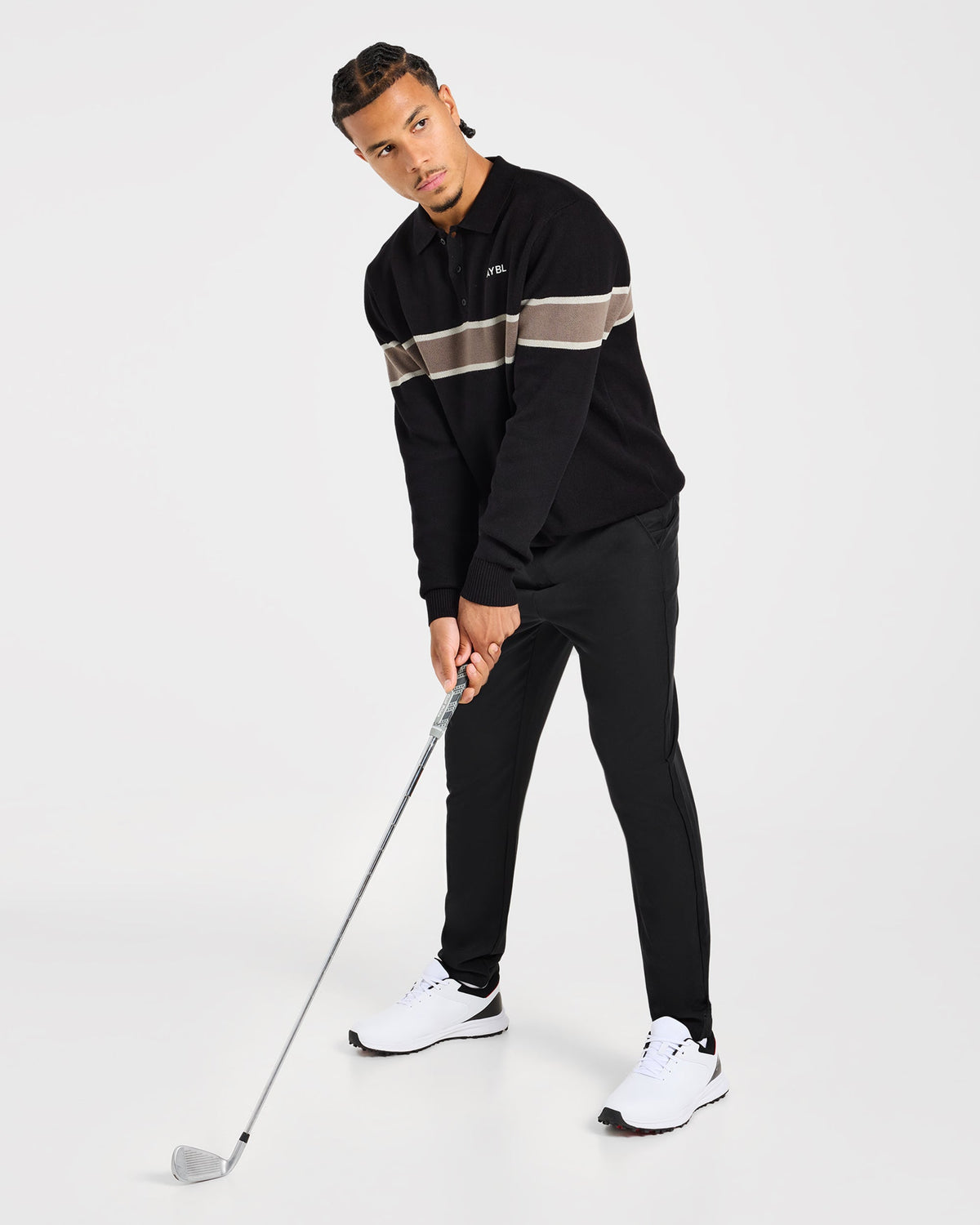 Golf Knitted Stripe Pullover - Black