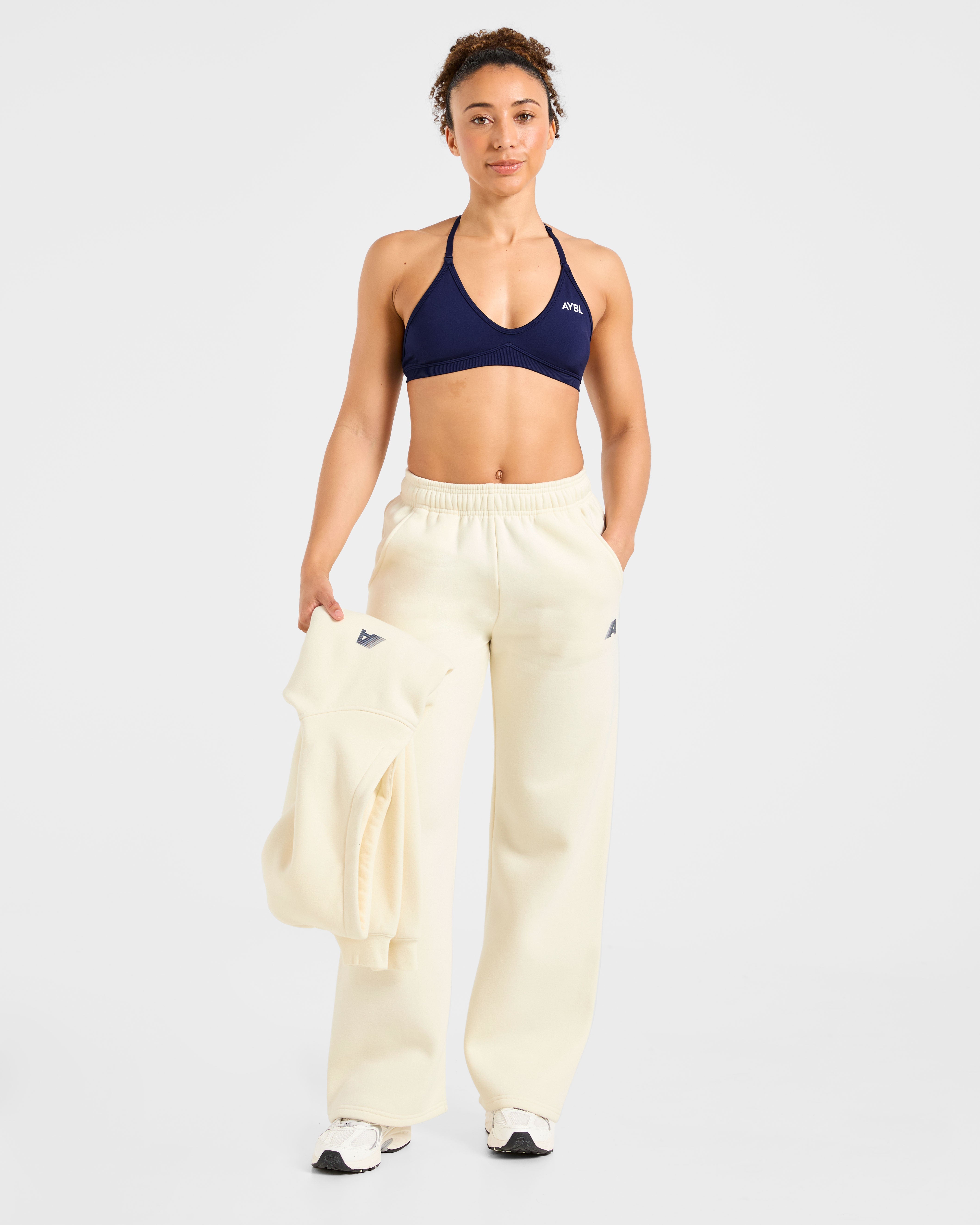 Retro Athletics Oversized Straight Leg Joggers - Butter Yellow/Navy