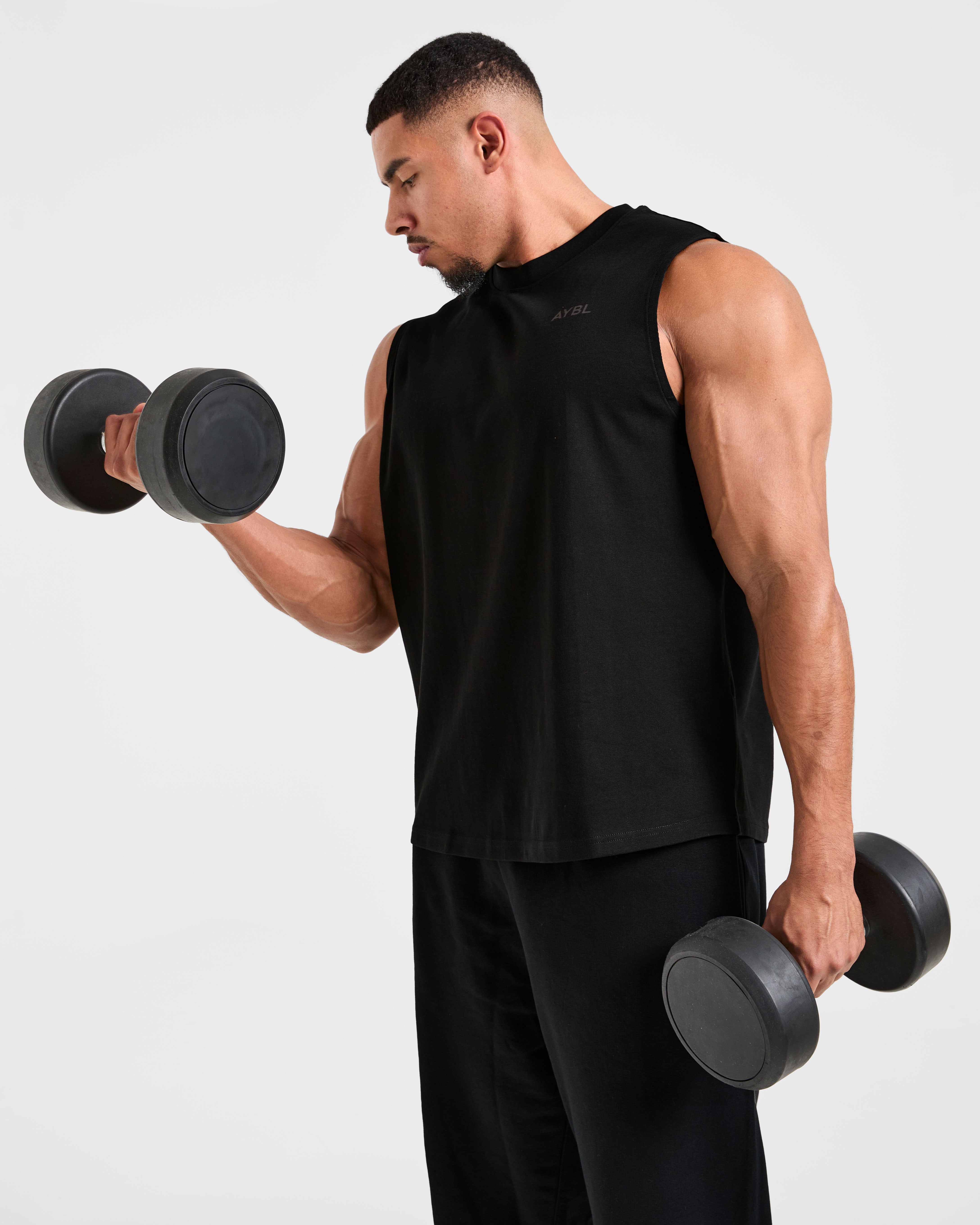 Essential Oversized Graphic Tank - Black