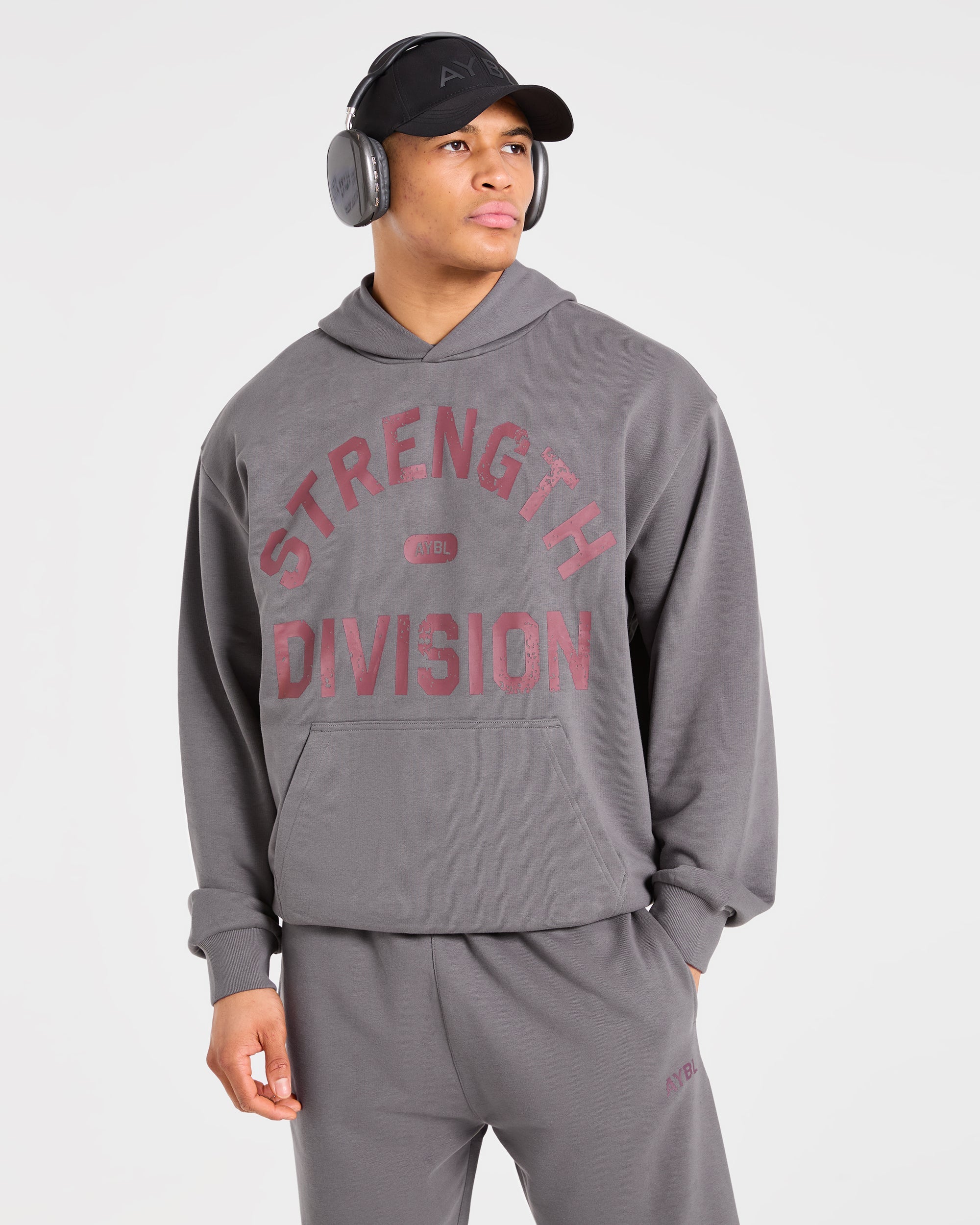 Strength Division Oversized Hoodie - Charcoal/Red