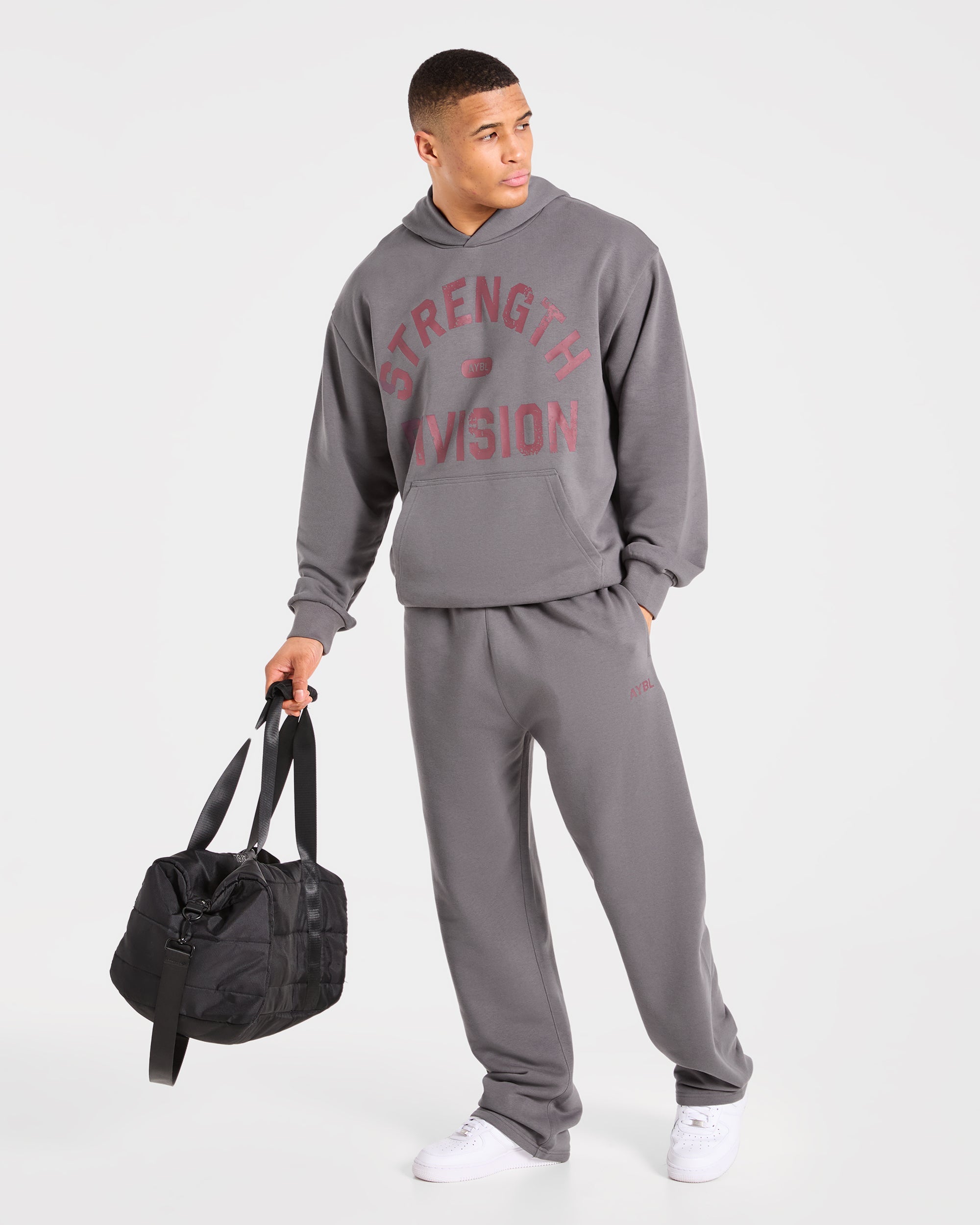 Strength Division Oversized Hoodie - Charcoal/Red