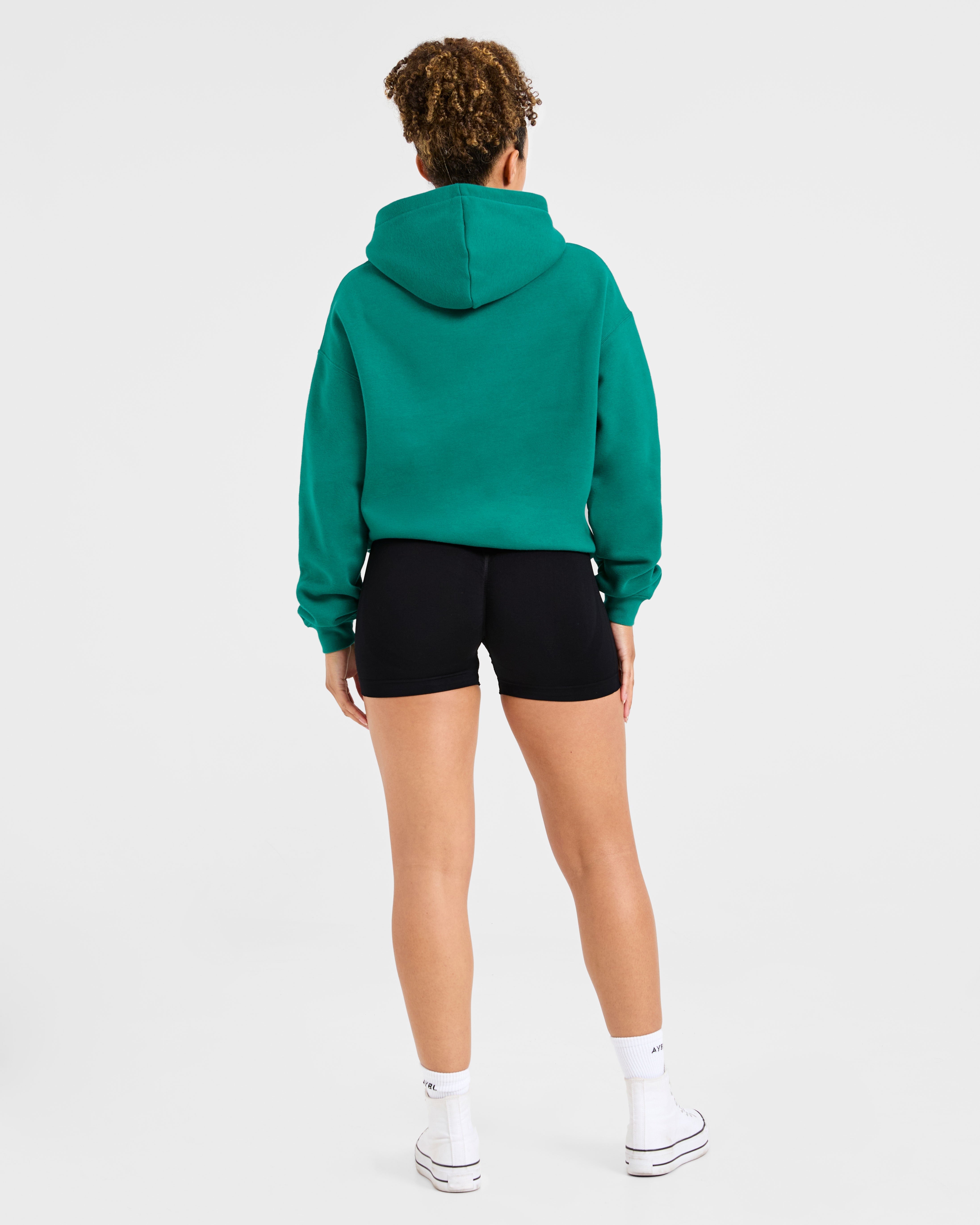 Script Embroidered Oversized Hoodie - Sports Green