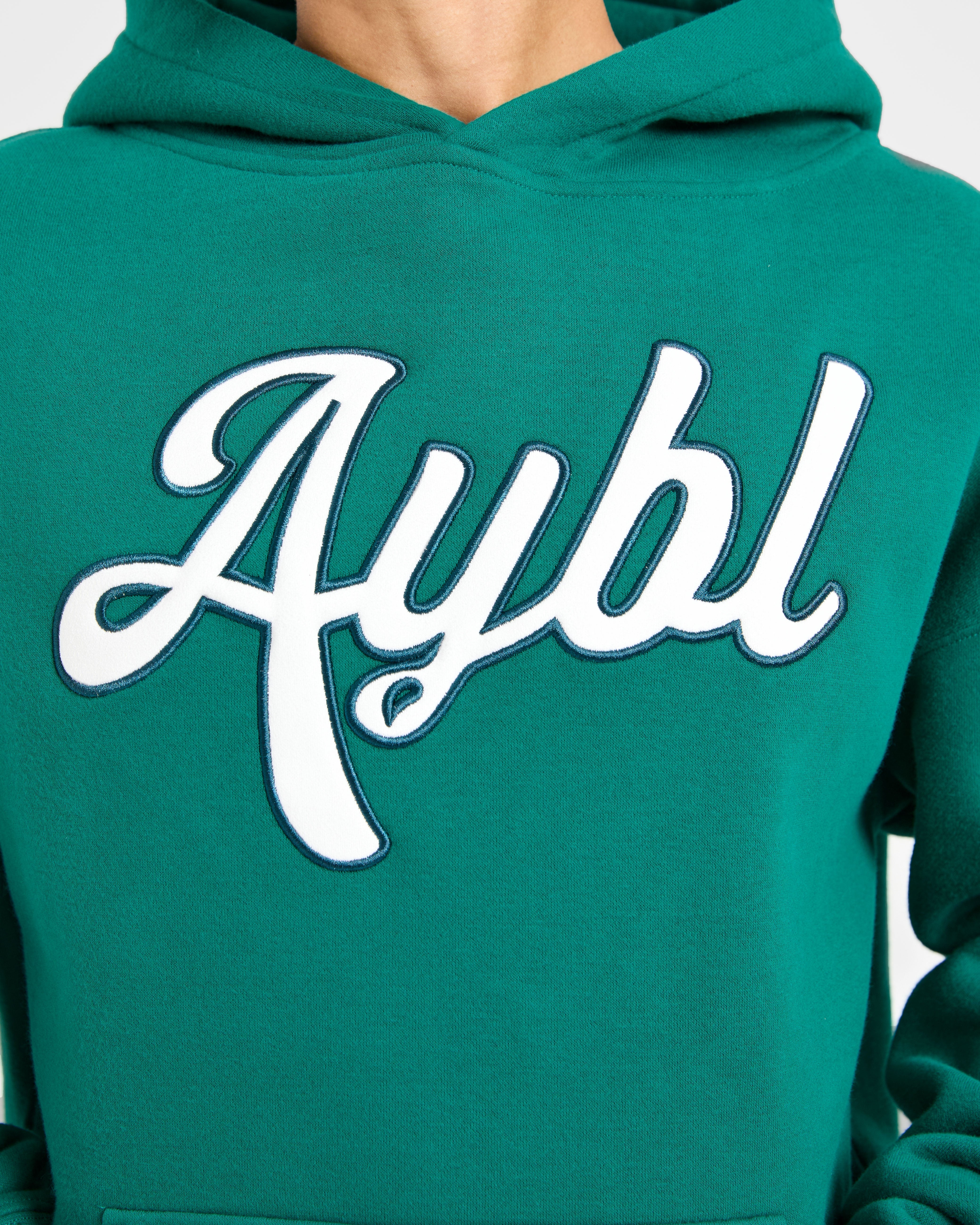 Script Embroidered Oversized Hoodie - Sports Green