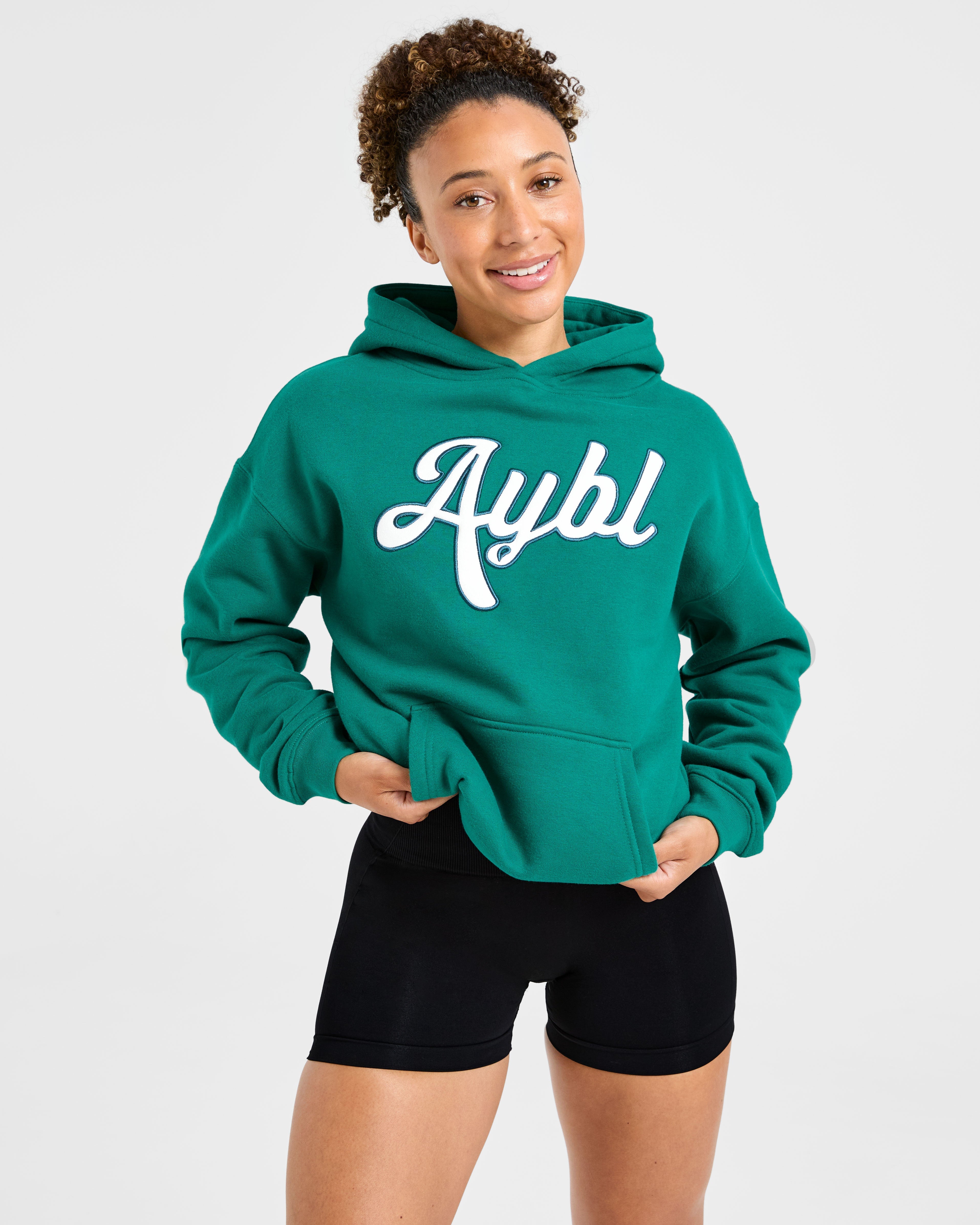 Script Embroidered Oversized Hoodie - Sports Green