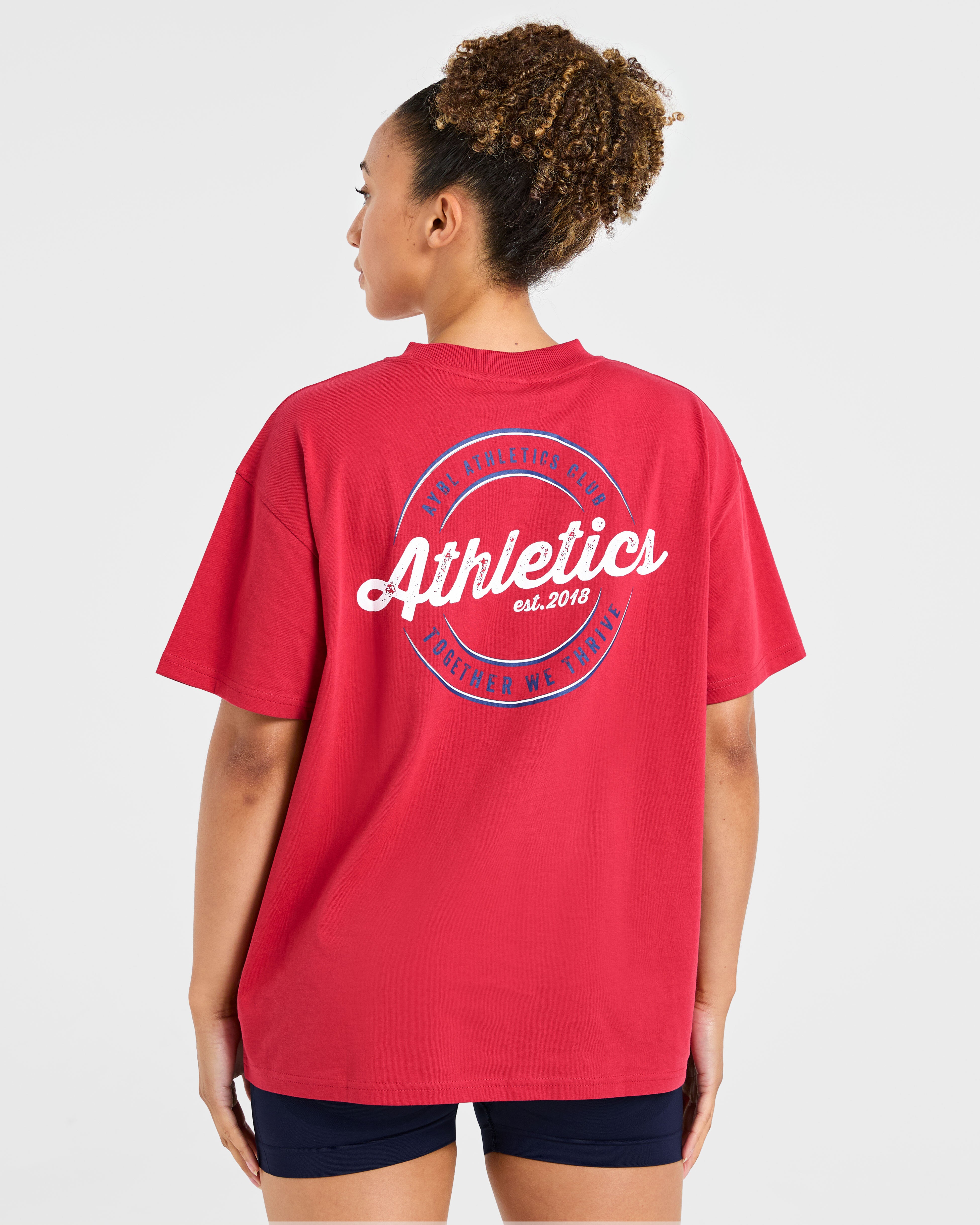 Retro Athletics Club Oversized T Shirt - Red/Blue