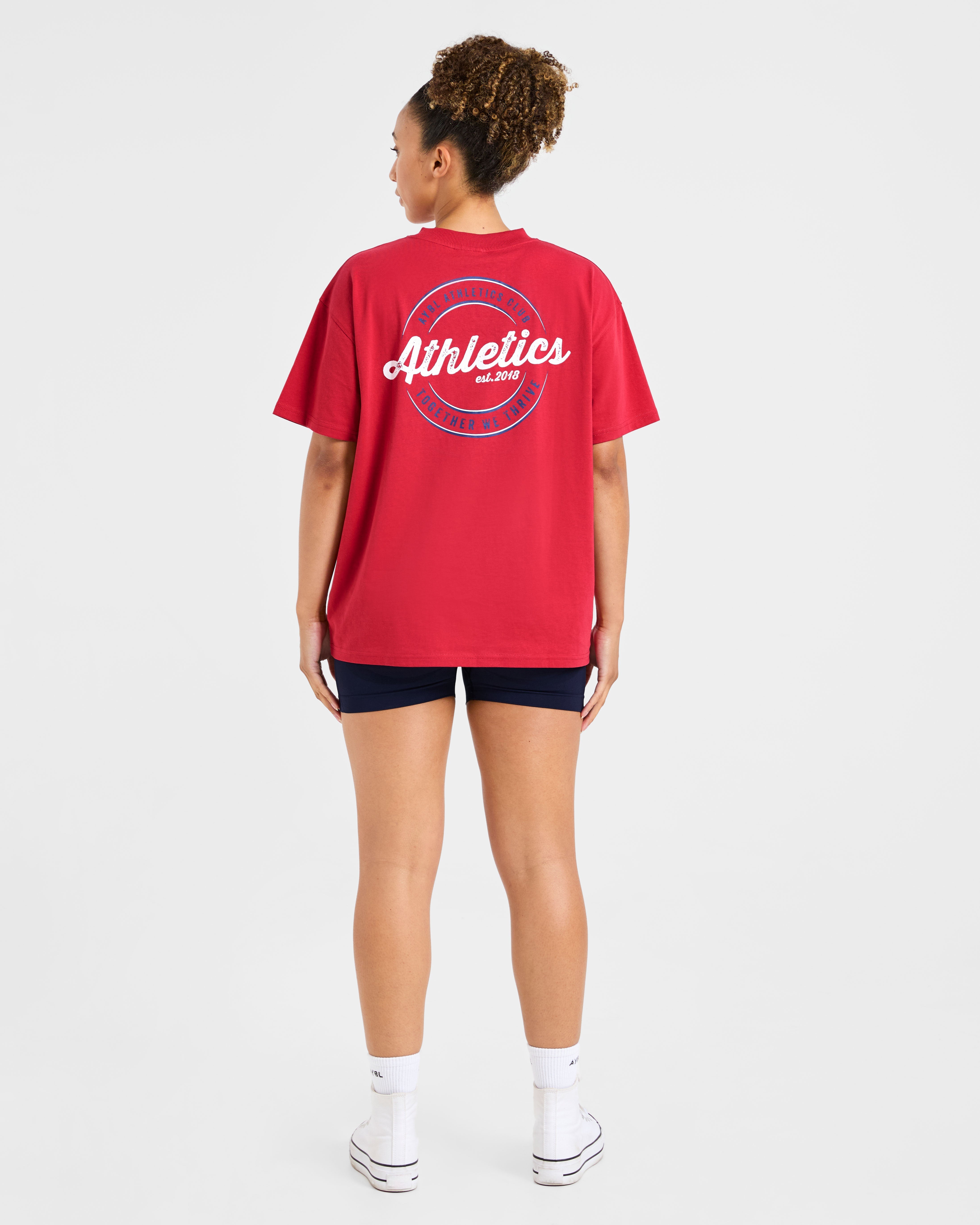 Retro Athletics Club Oversized T Shirt - Red/Blue
