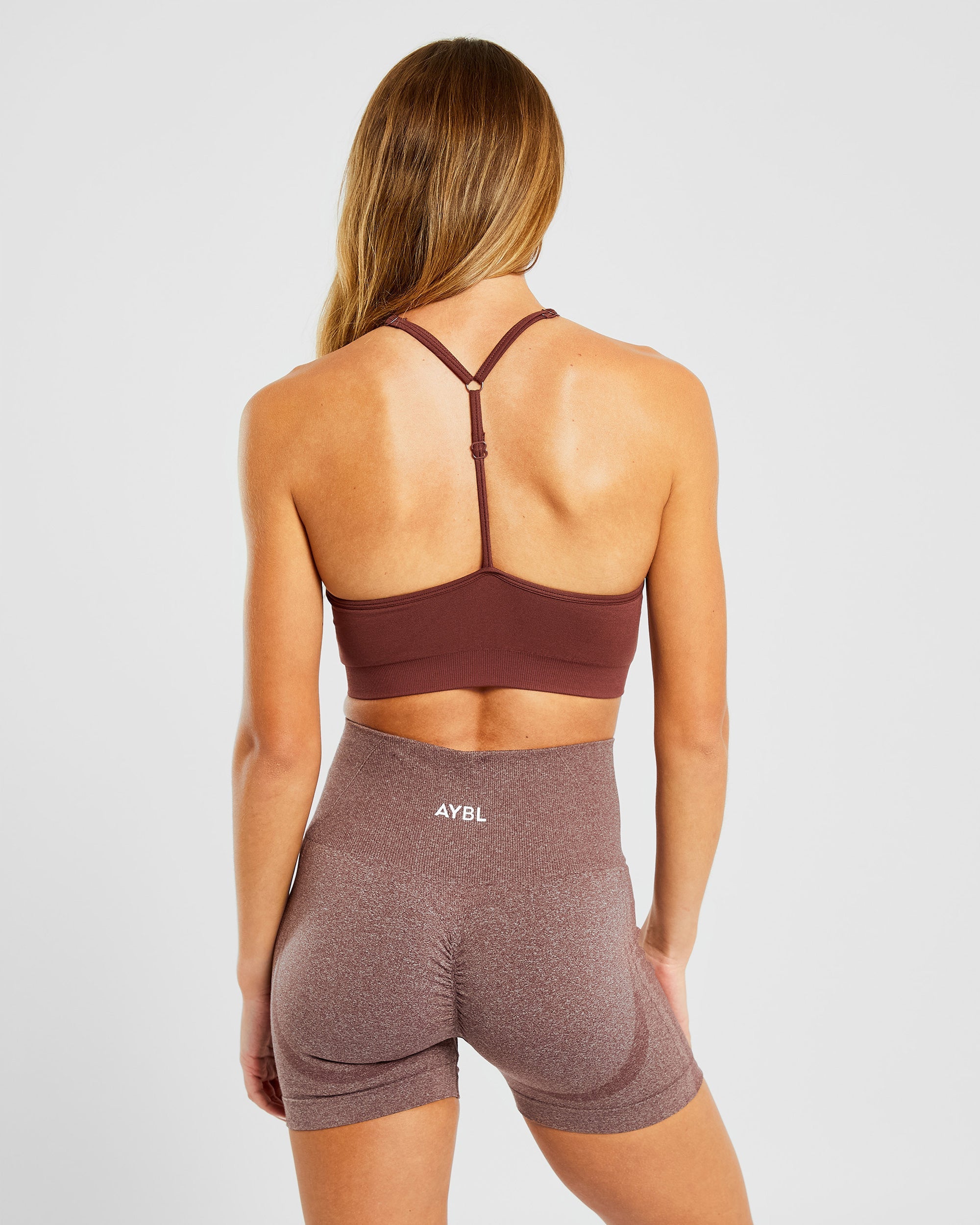 Essential Seamless V Neck Sports Bra - Cherry Brown