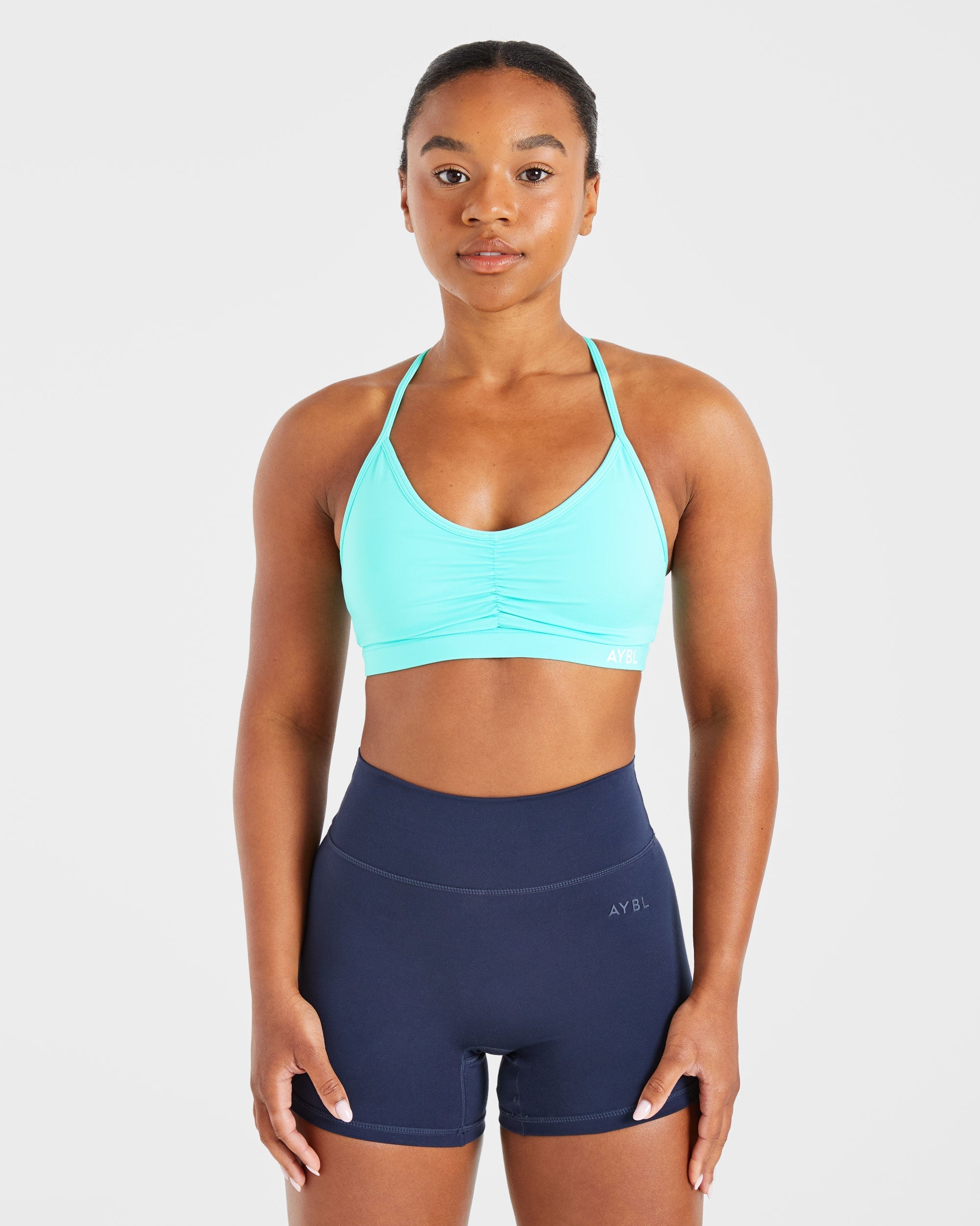 Essential Ruched Sports Bra - Aqua Blue