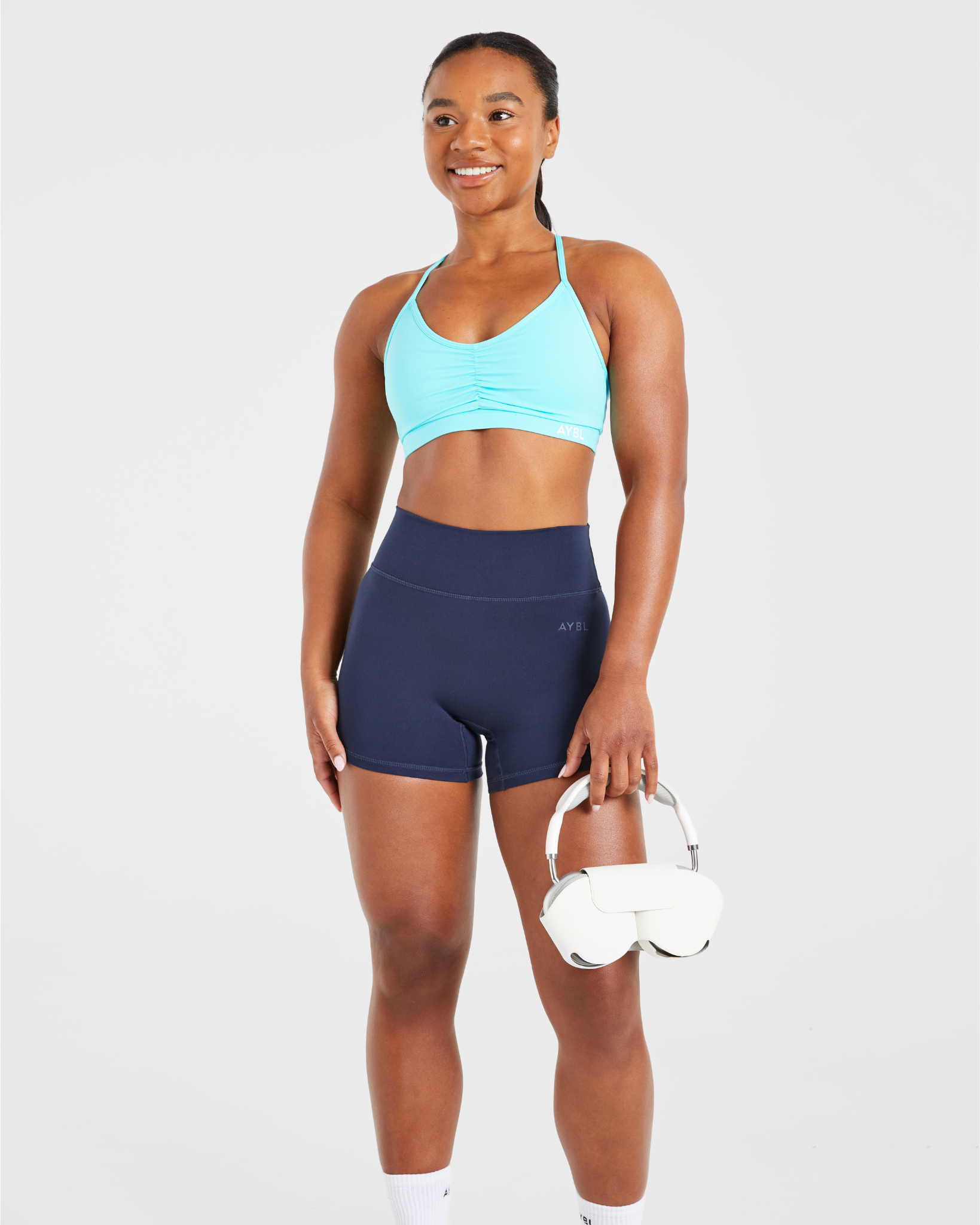 Essential Ruched Sports Bra - Aqua Blue