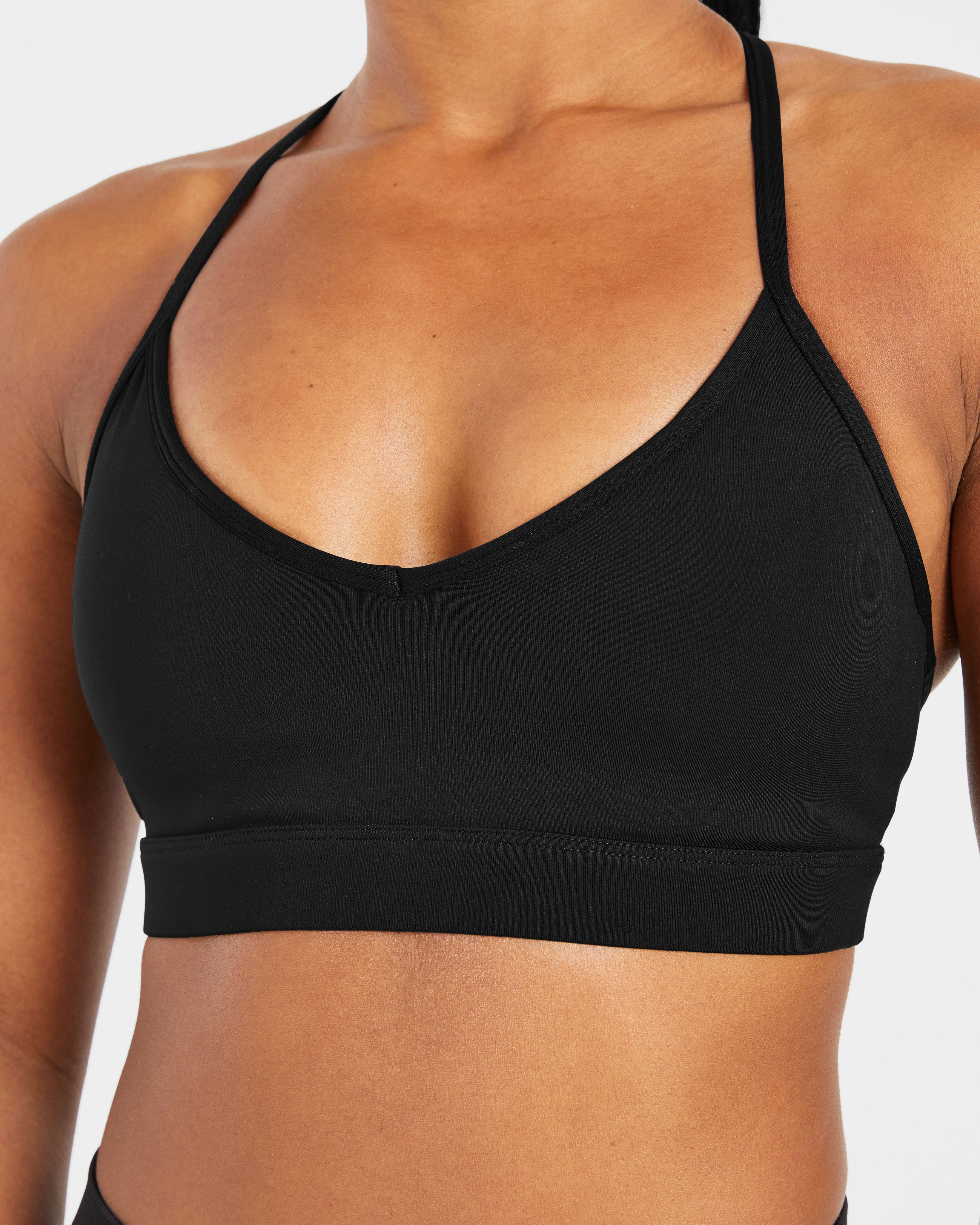 Essential V Neck Strappy Sports Bra - Black