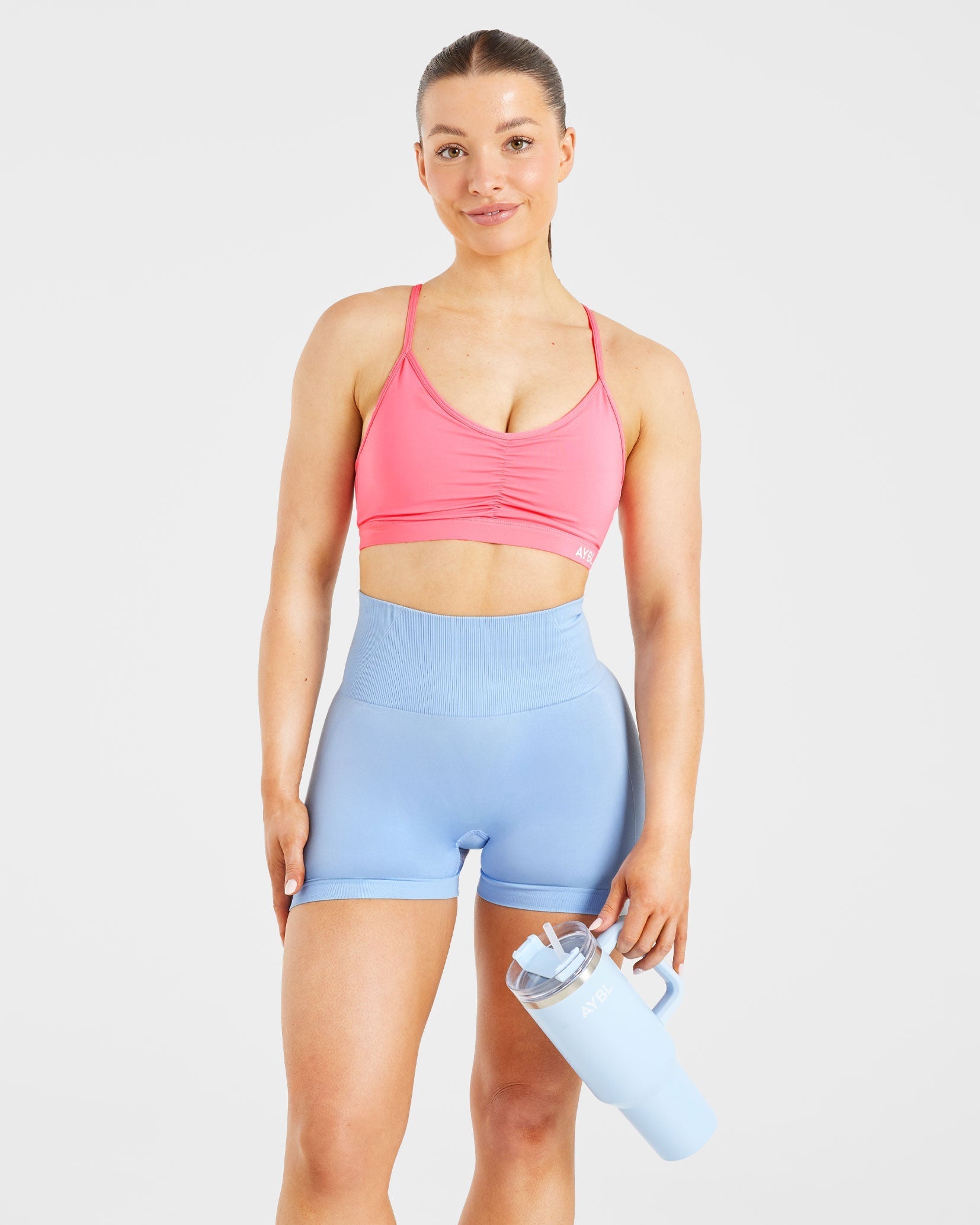 Essential Ruched Sports Bra - Coral Pink
