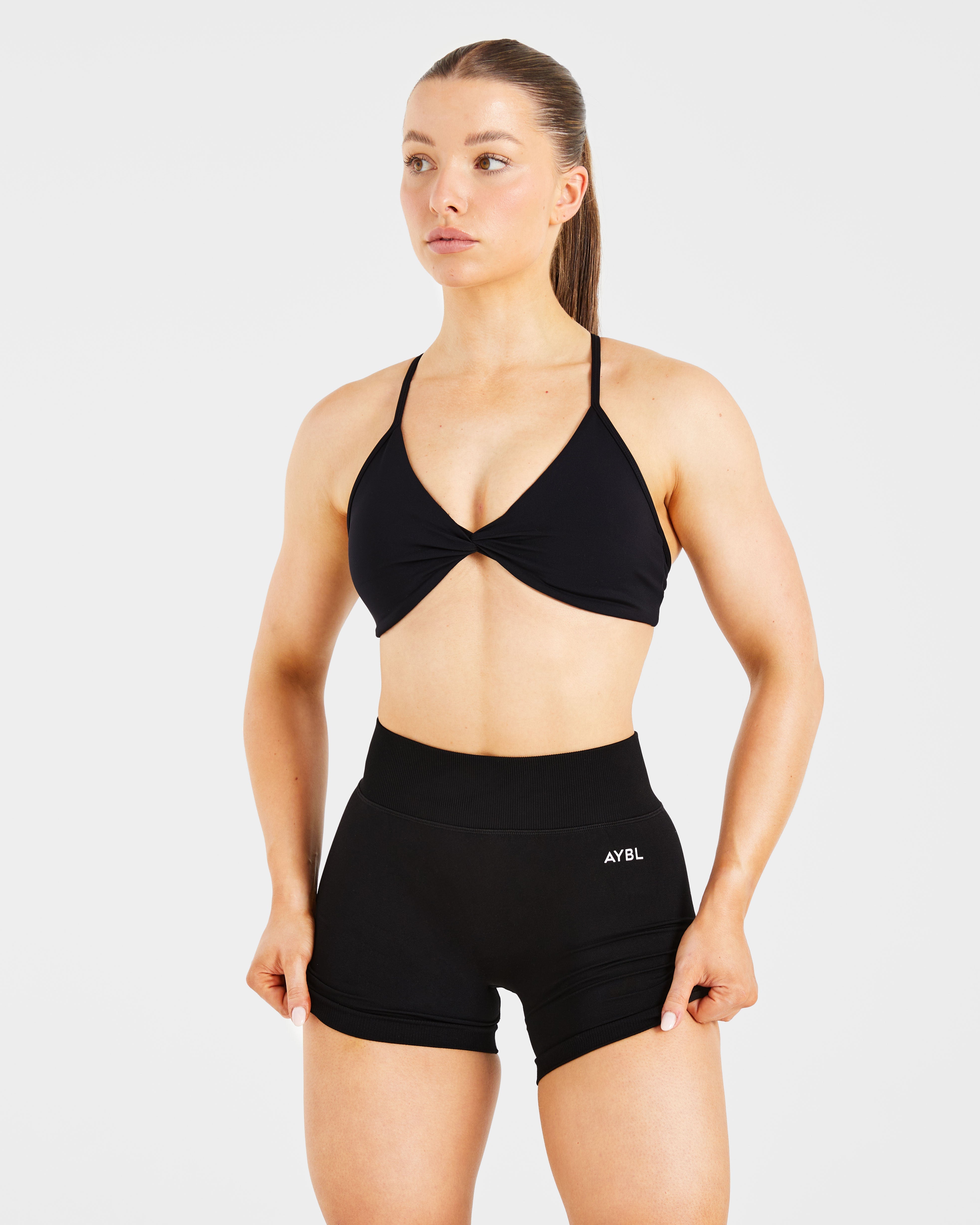 Essential Twist Crossback Sports Bra - Black