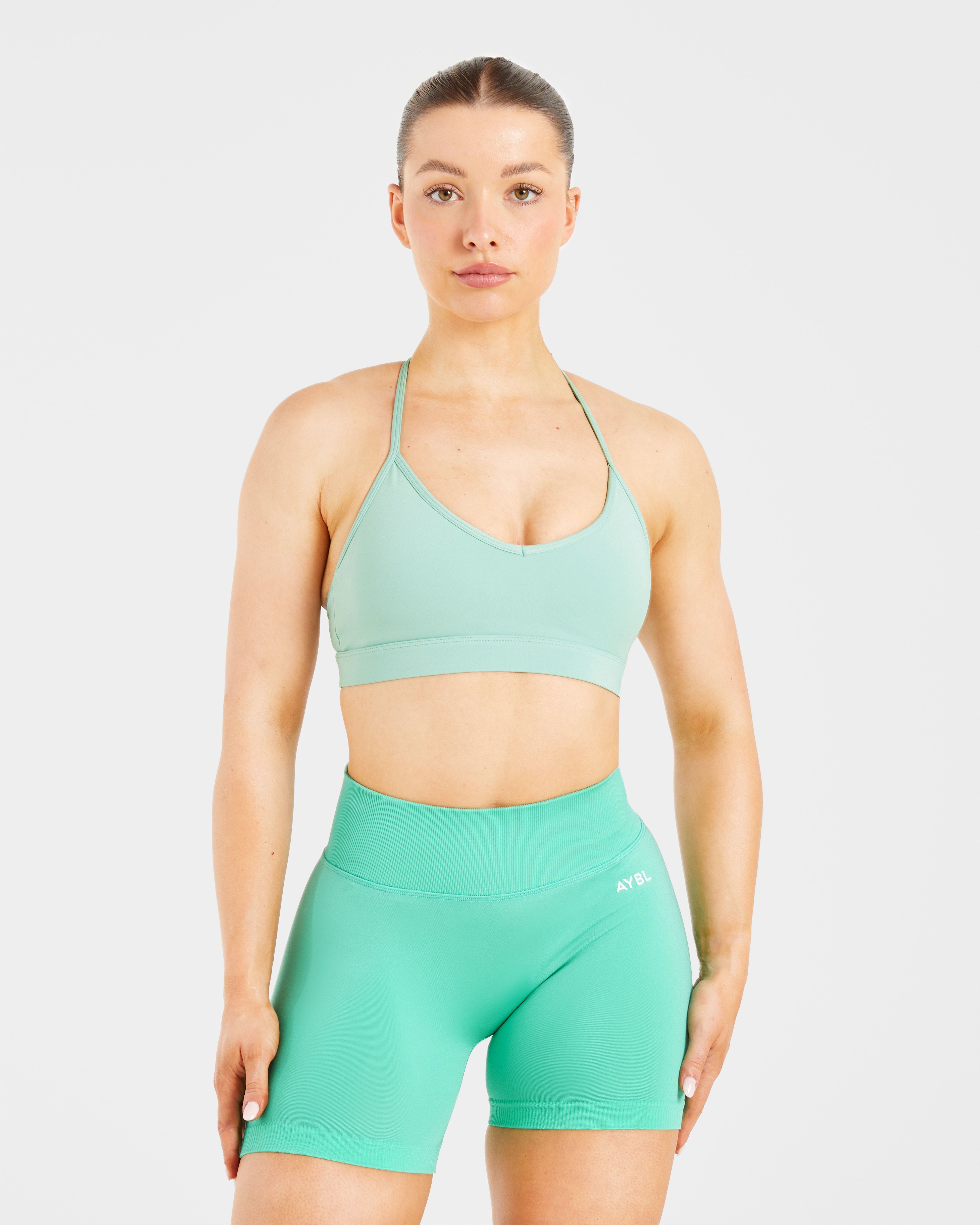 Essential V Neck Strappy Sports Bra - Light Sage