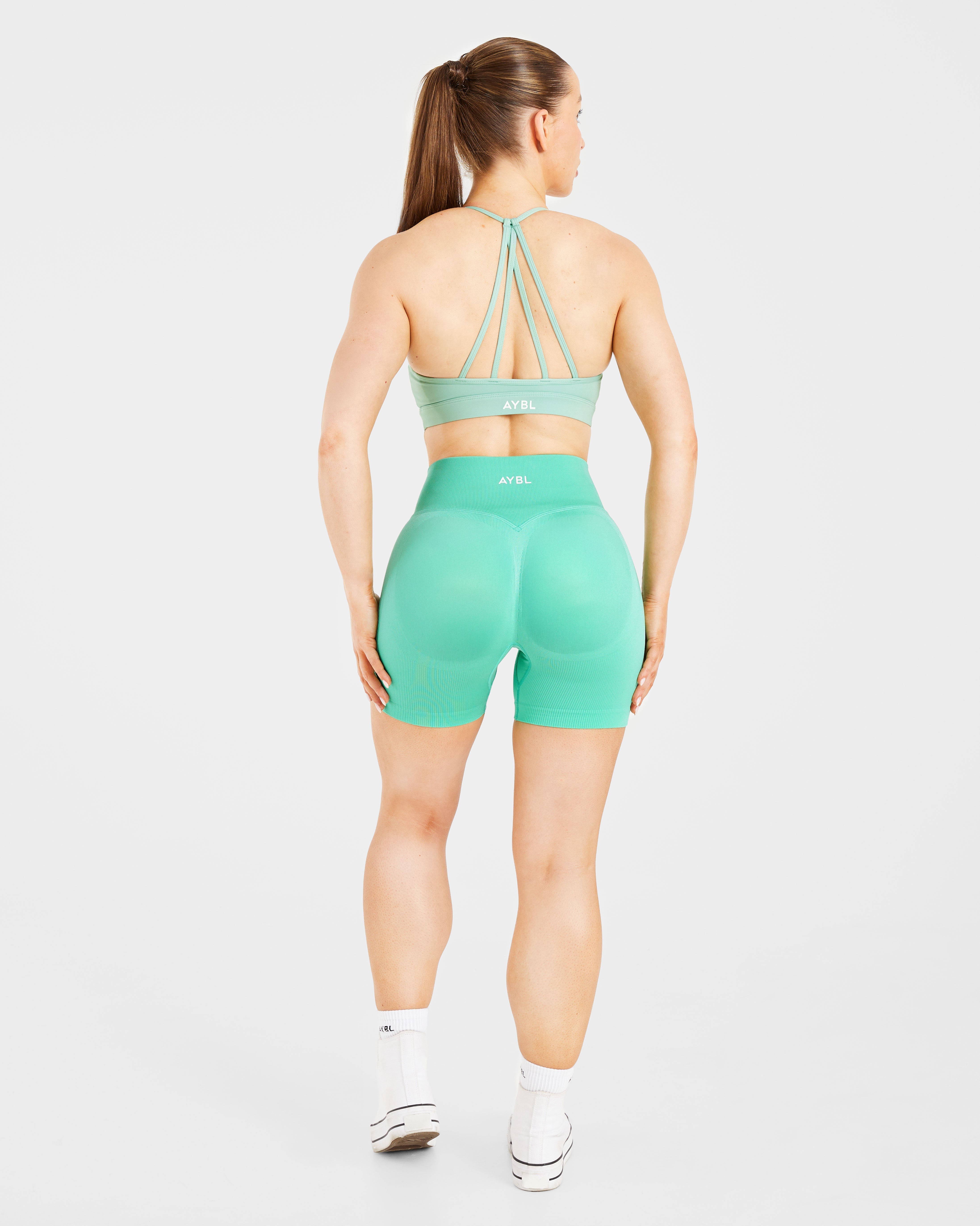 Essential V Neck Strappy Sports Bra - Light Sage