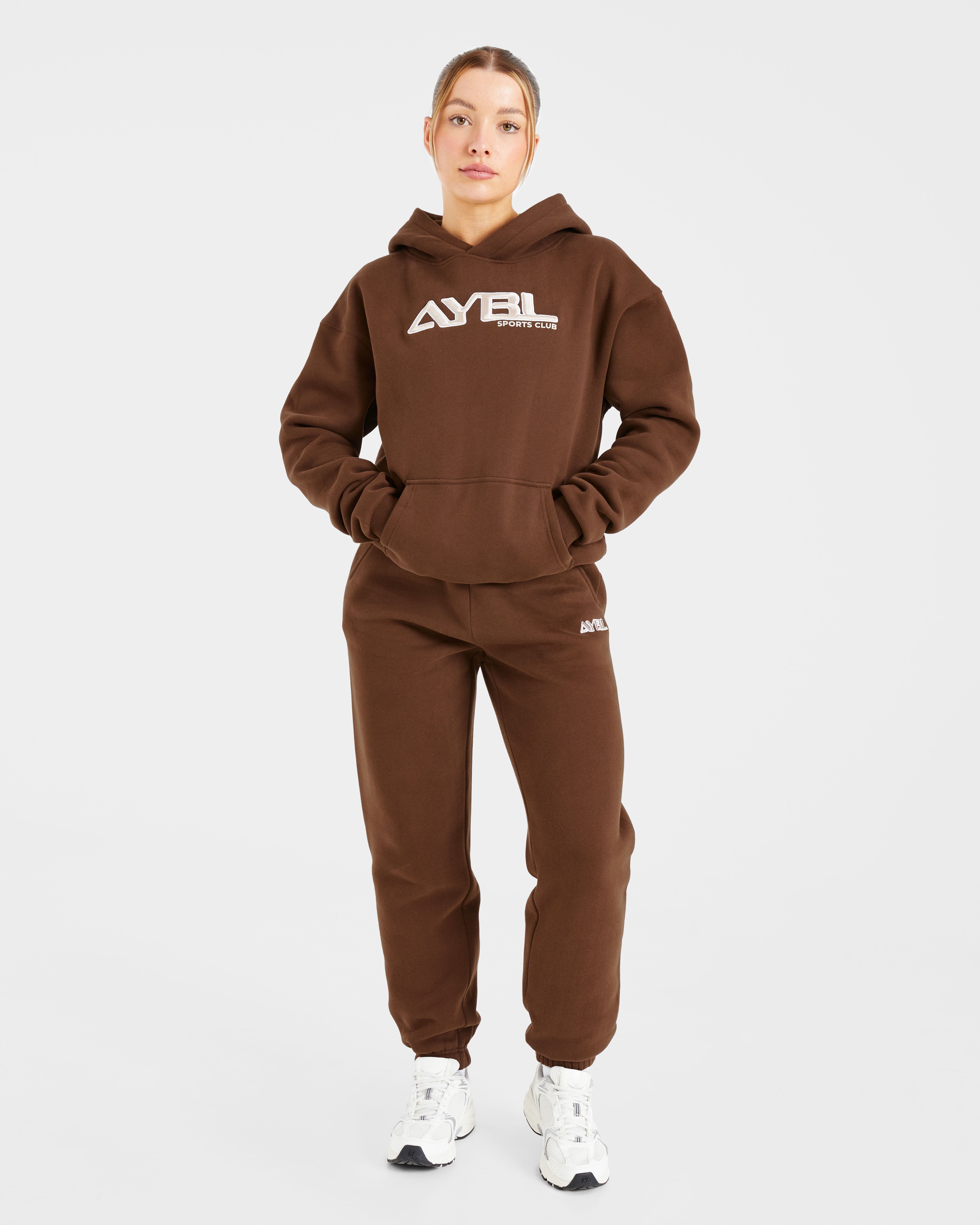 Retro Embroidered Oversized Hoodie - Brown