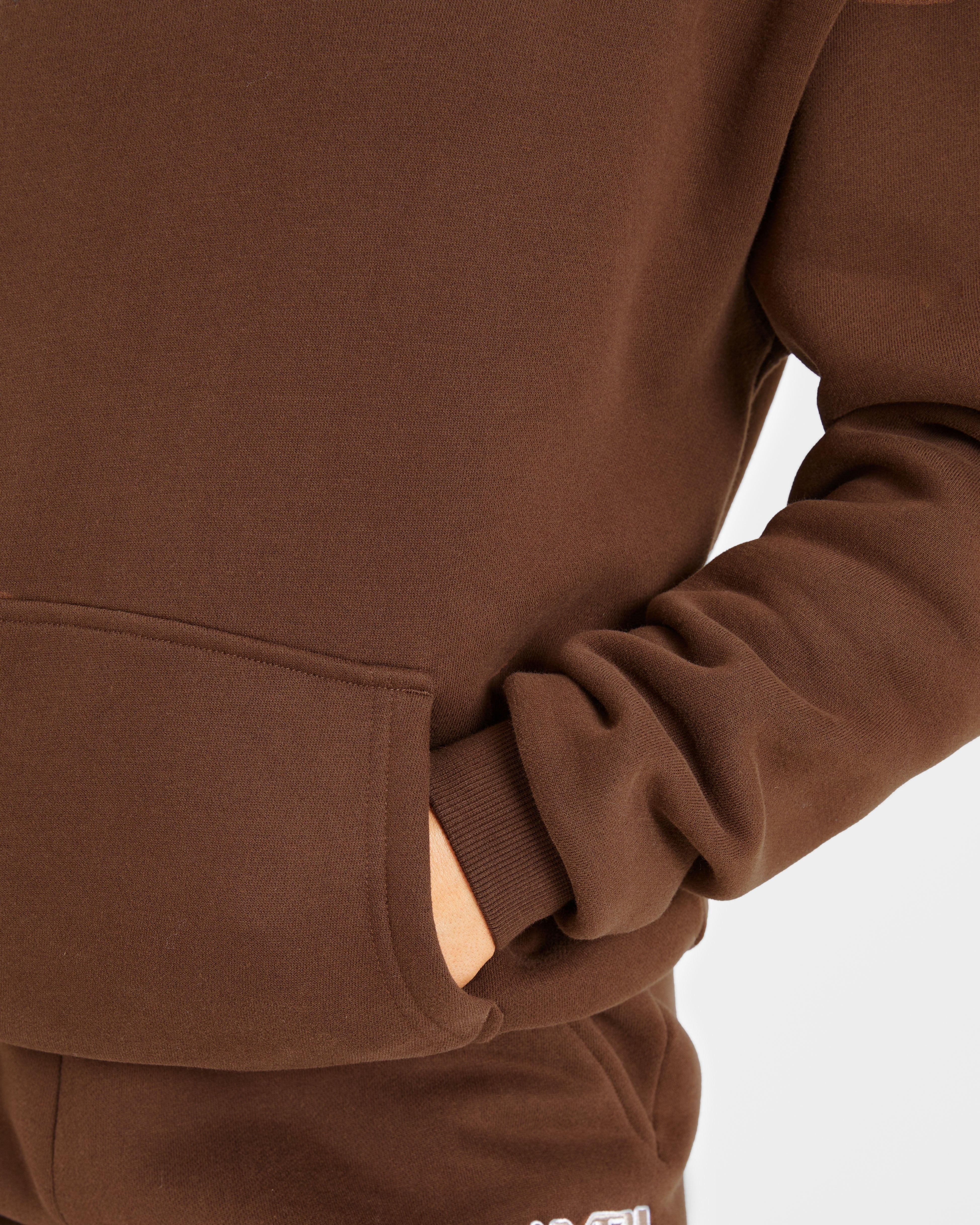 Retro Embroidered Oversized Hoodie - Brown