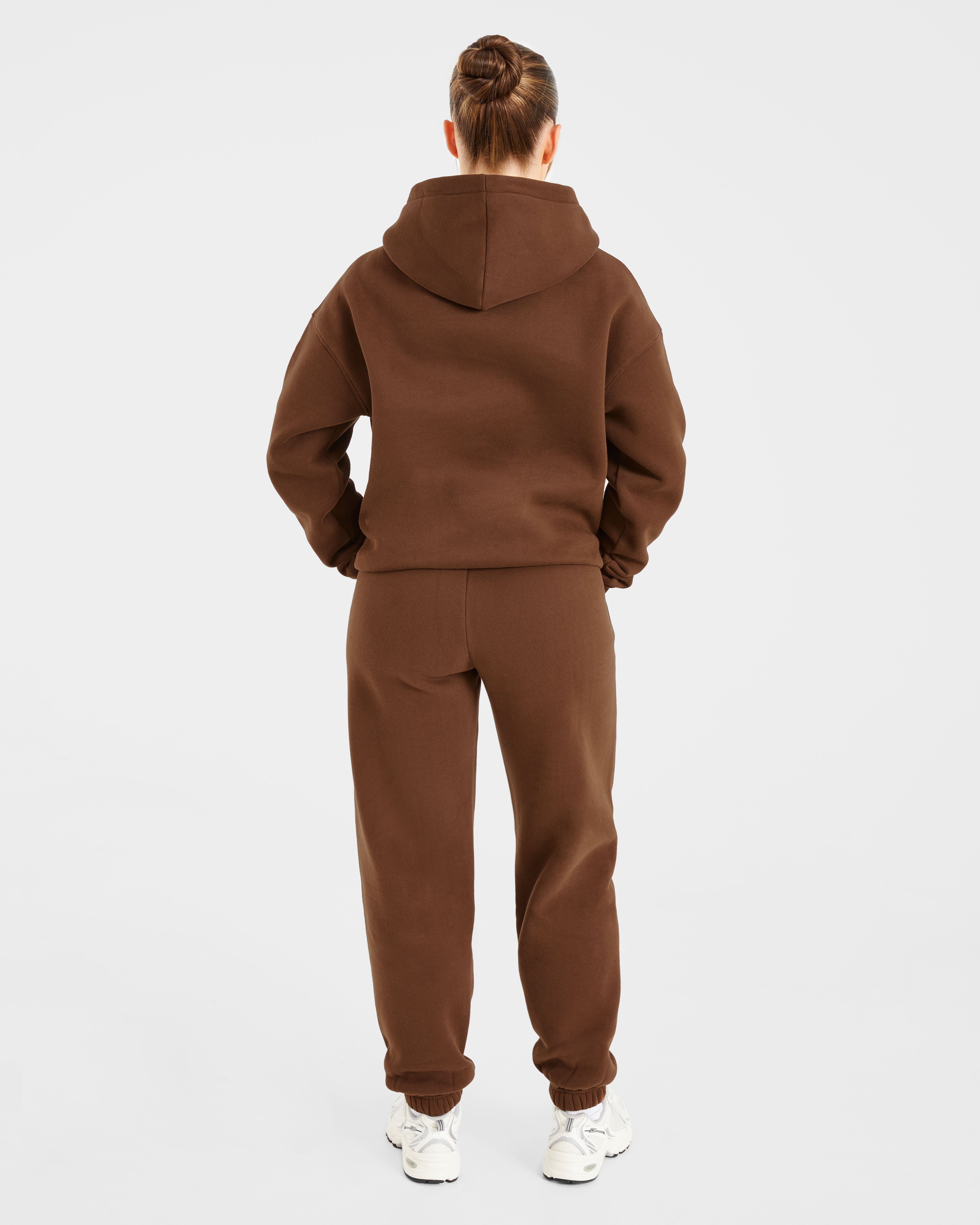 Retro Embroidered Oversized Hoodie - Brown