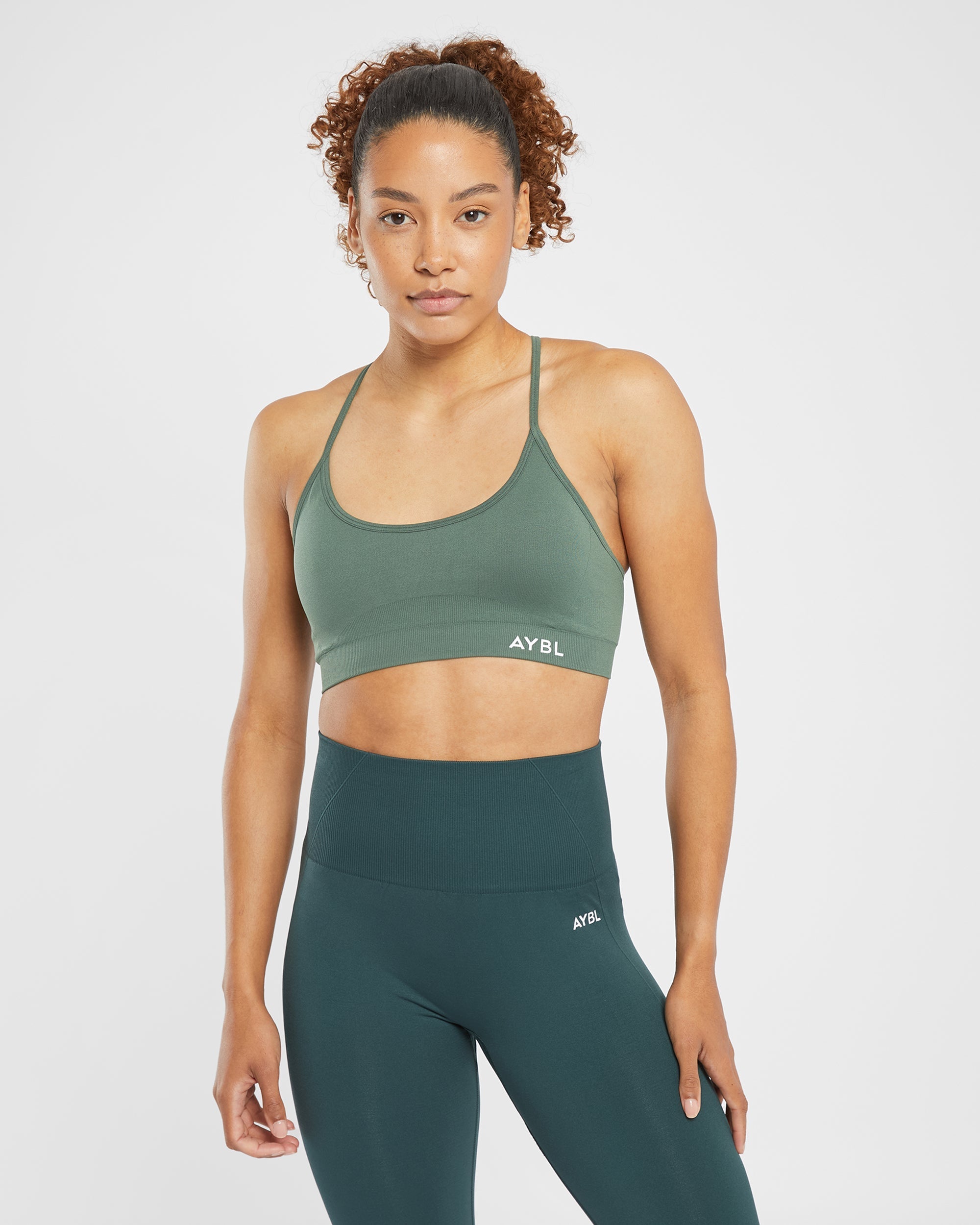 Essential Seamless V Neck Sports Bra - Elm Green