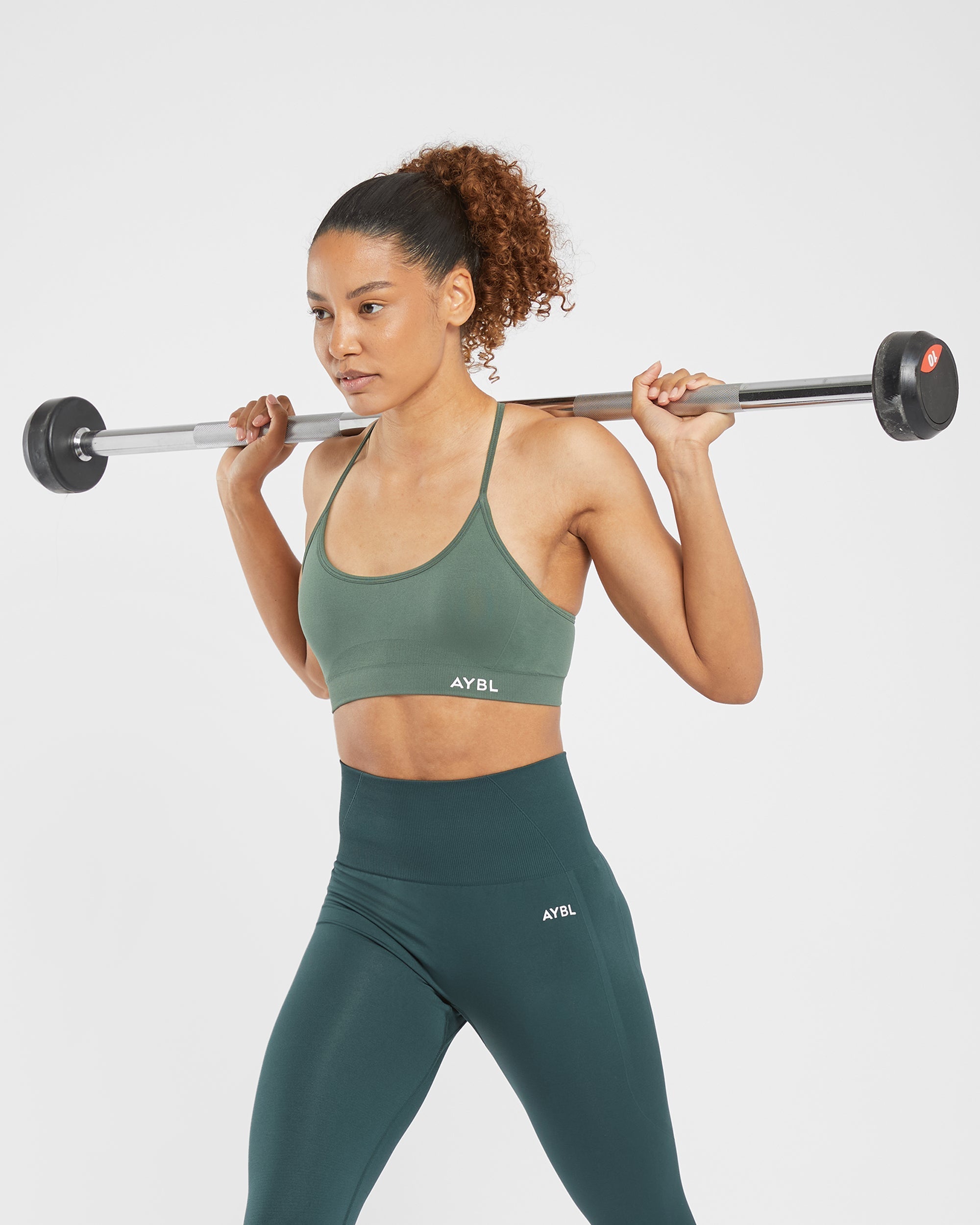 Essential Seamless V Neck Sports Bra - Elm Green