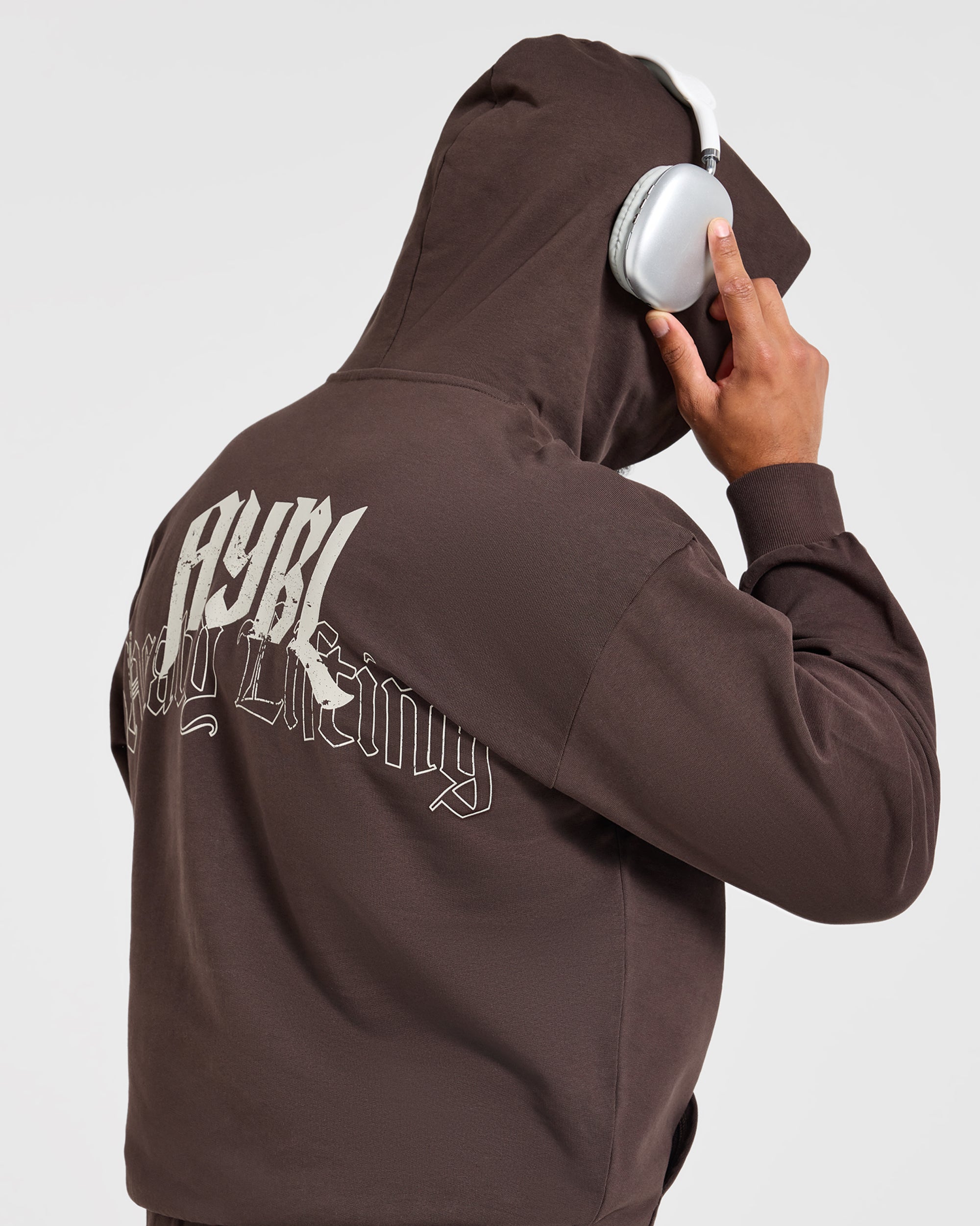 Heavy Lifting Gothic Oversized Hoodie - Brown/Cream