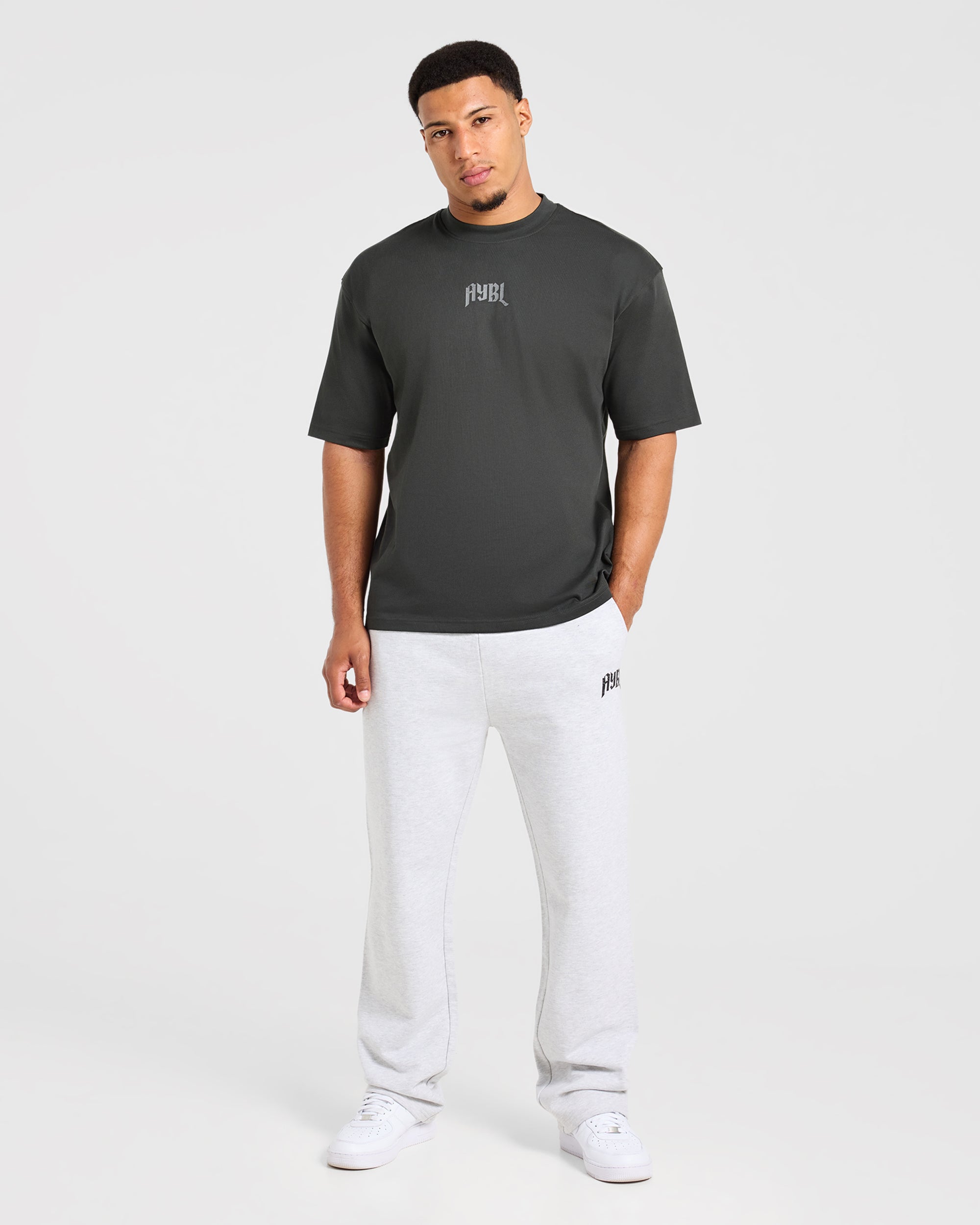 Heavy Lifting Gothic Oversized Straight Leg Joggers - Grey Marl