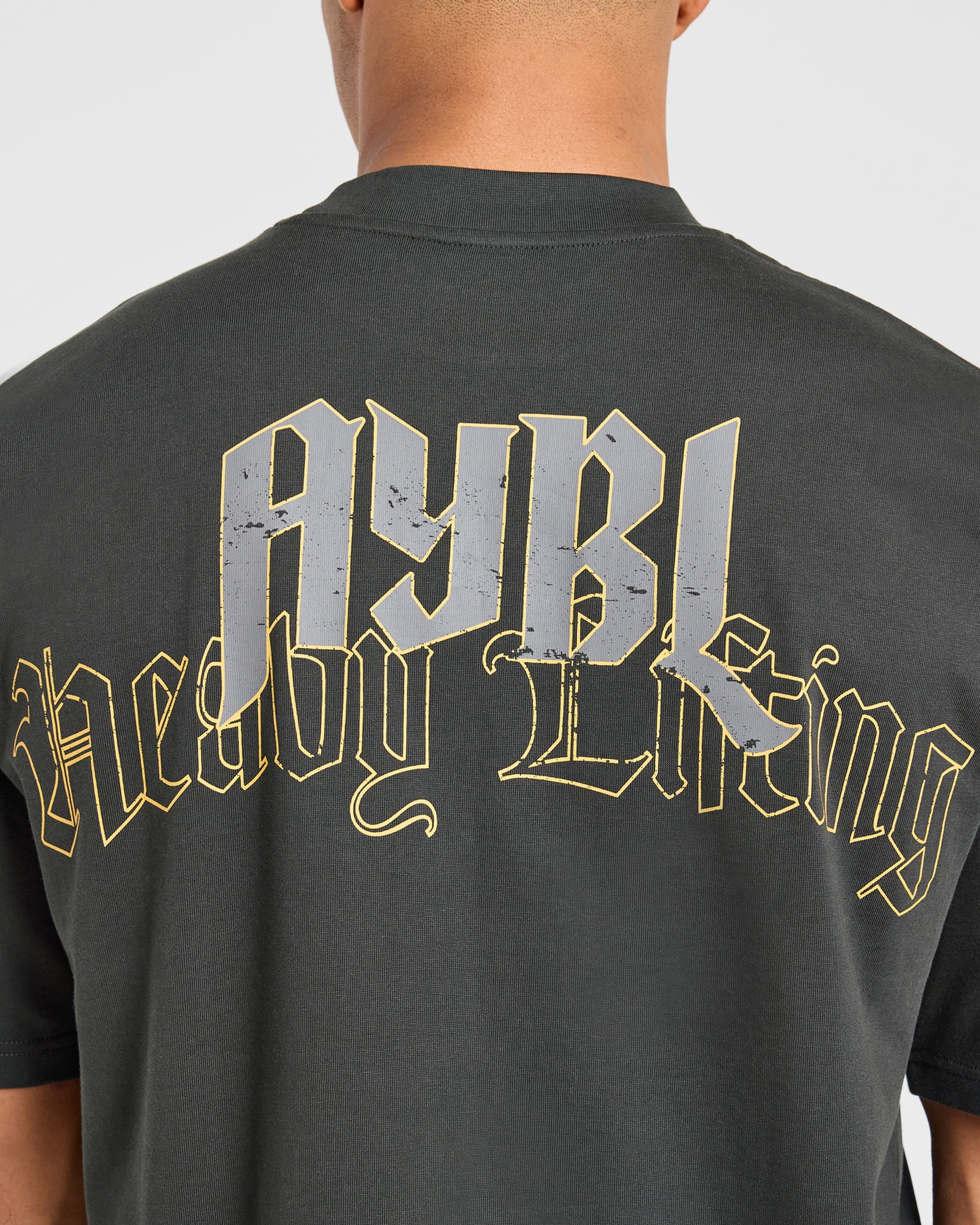 Heavy Lifting Gothic Oversized T Shirt - Charcoal/Yellow