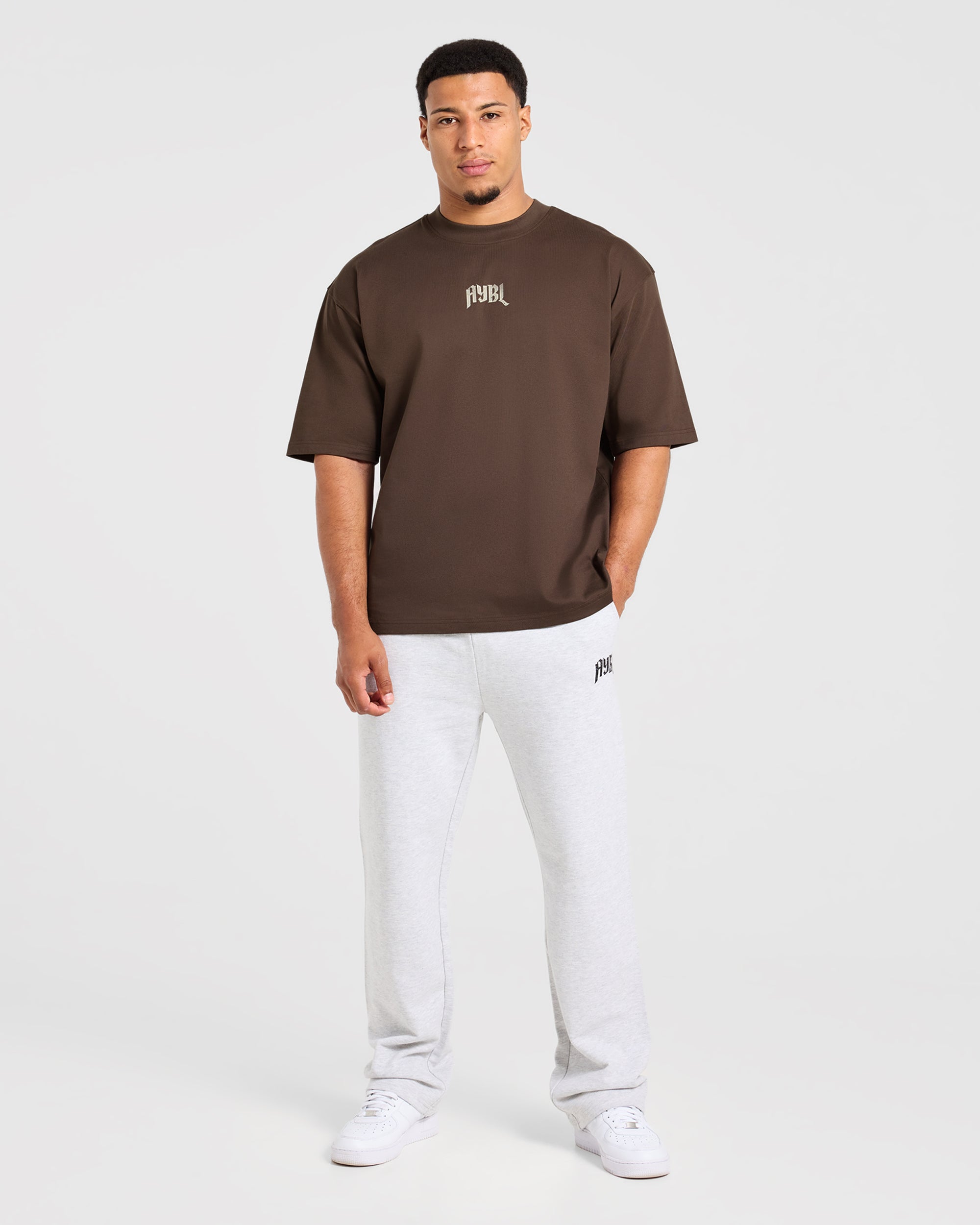 Heavy Lifting Gothic Oversized T Shirt - Brown/Cream