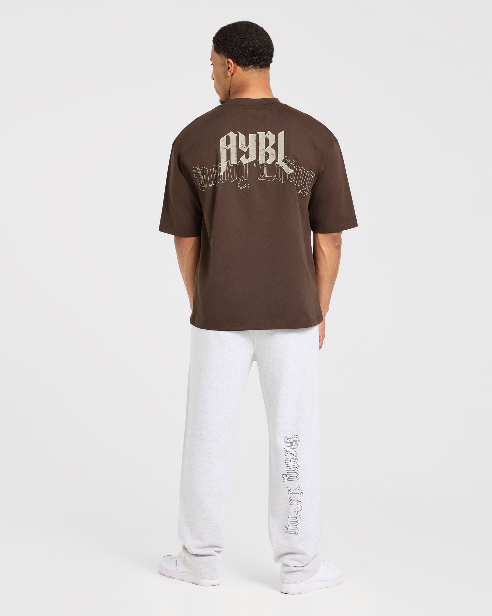 Heavy Lifting Gothic Oversized T Shirt - Brown/Cream